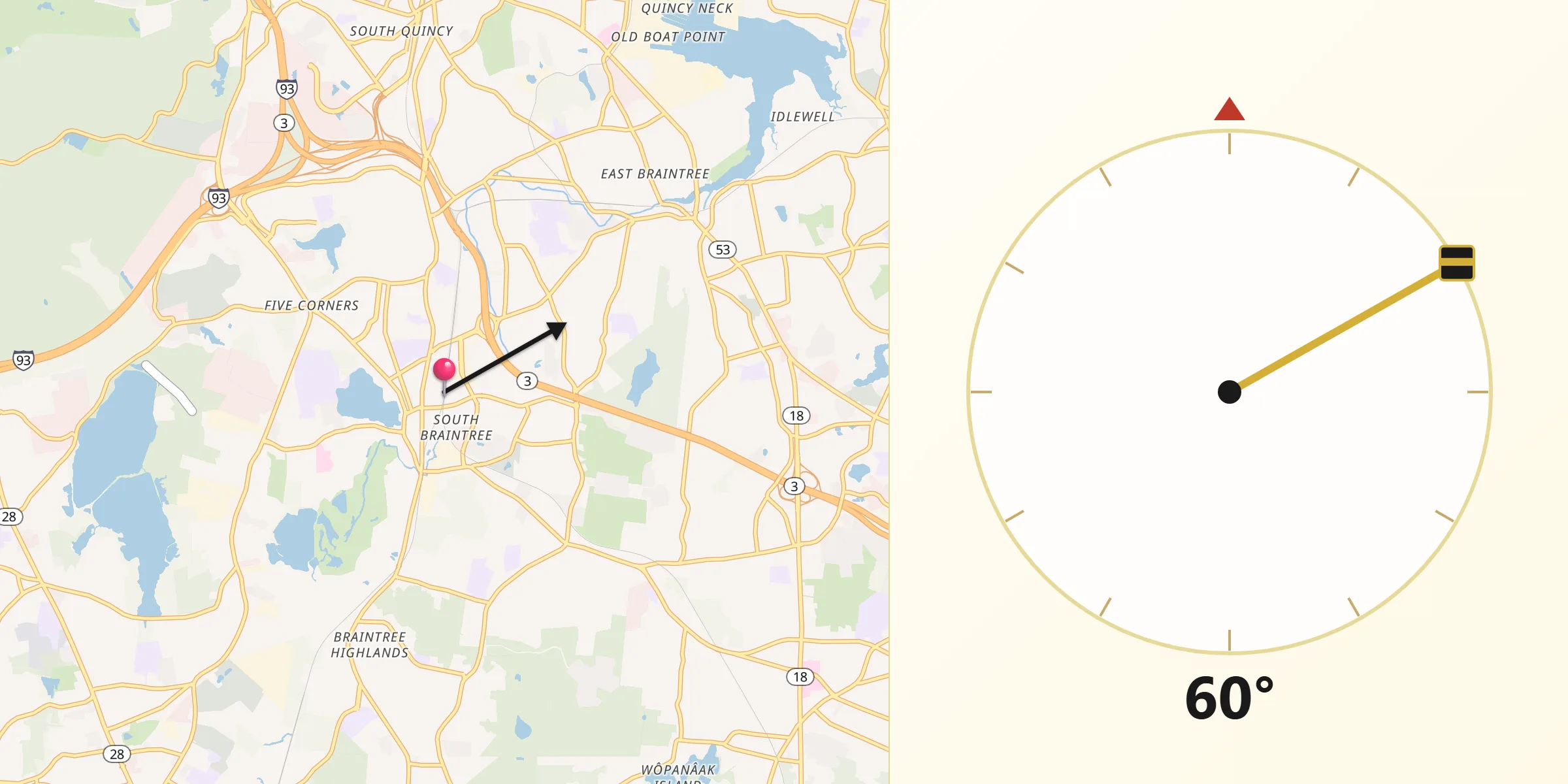Qibla Direction from Braintree