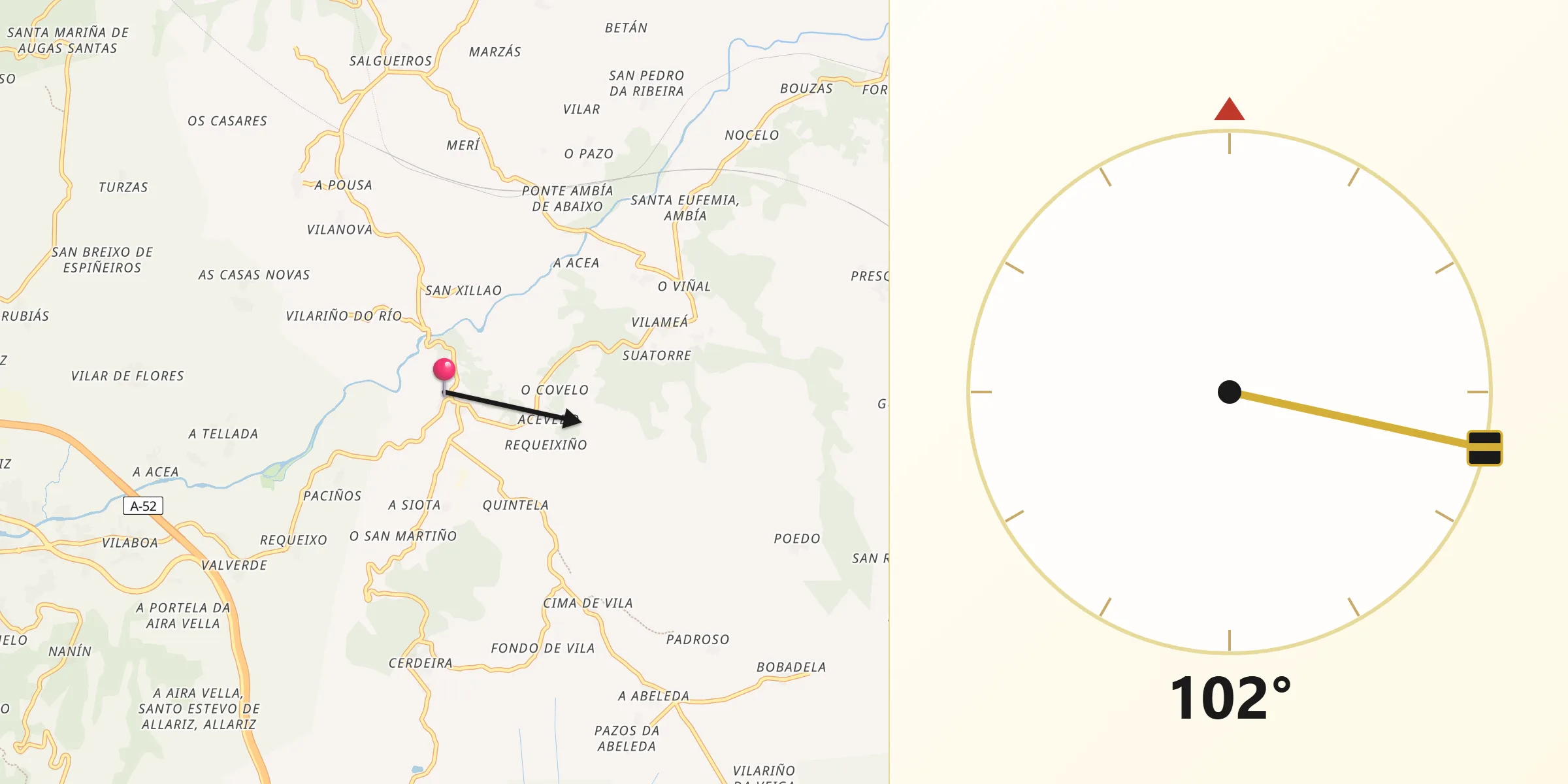 Dirección de la Qibla desde Ambía