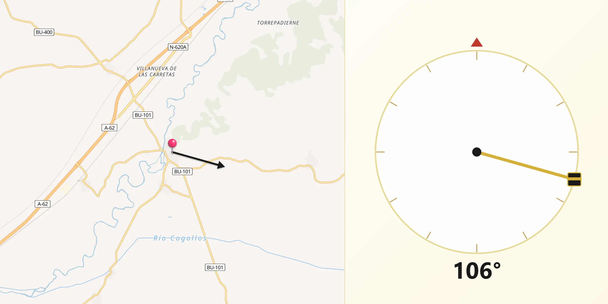 Dirección de la Qibla desde Pampliega