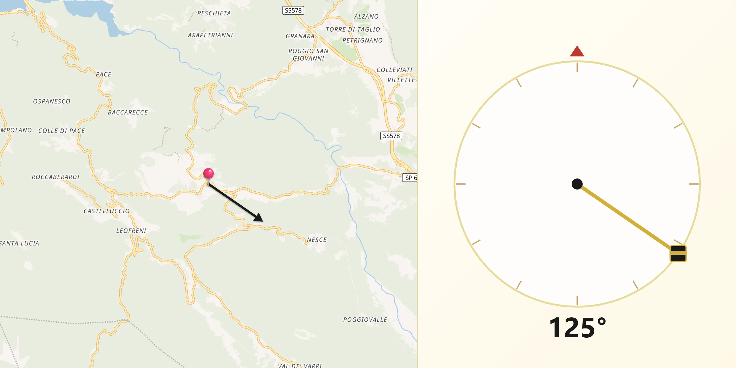 Direzione della Qibla da Pescorocchiano