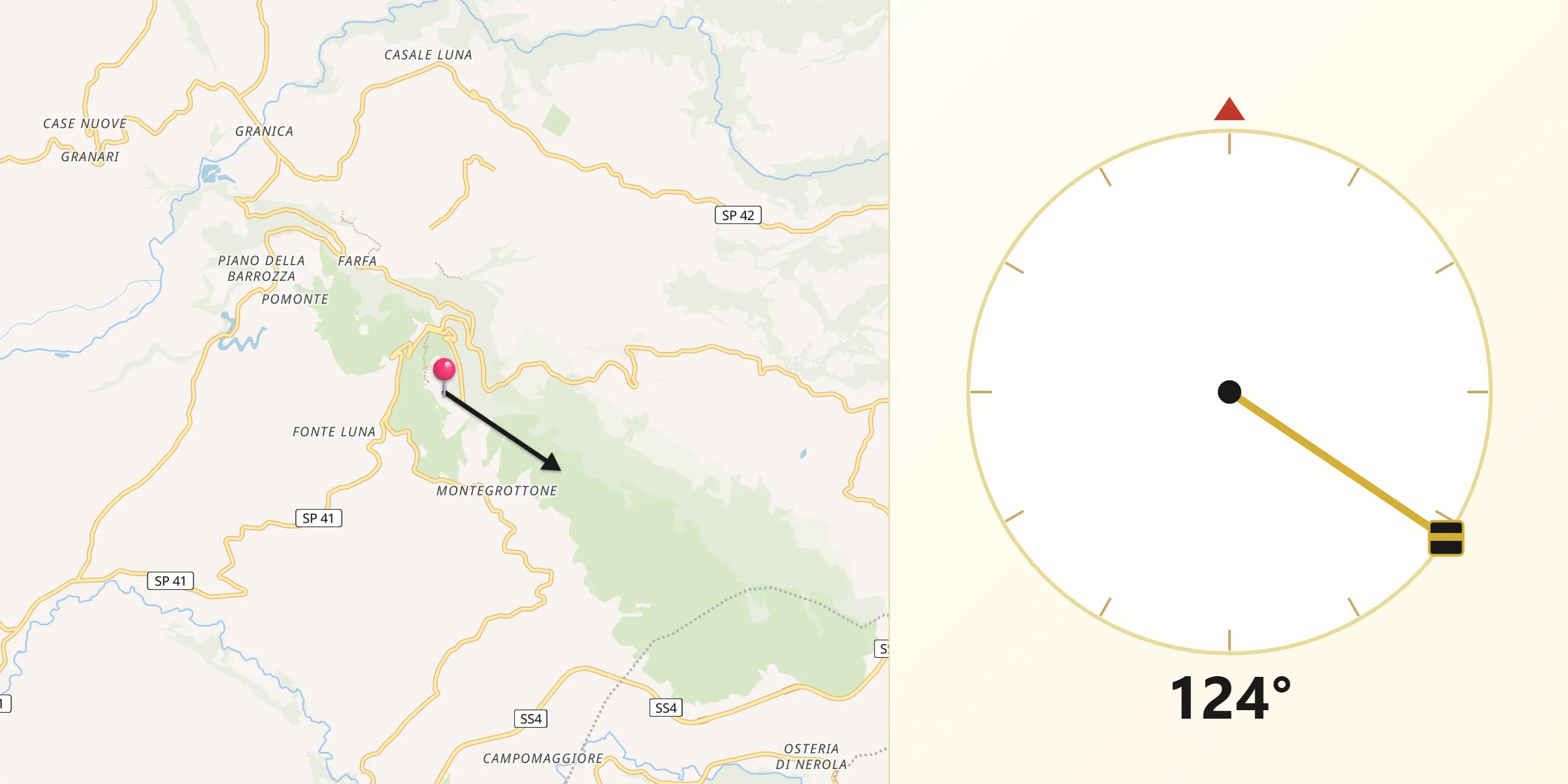 Direzione della Qibla da Fara in Sabina