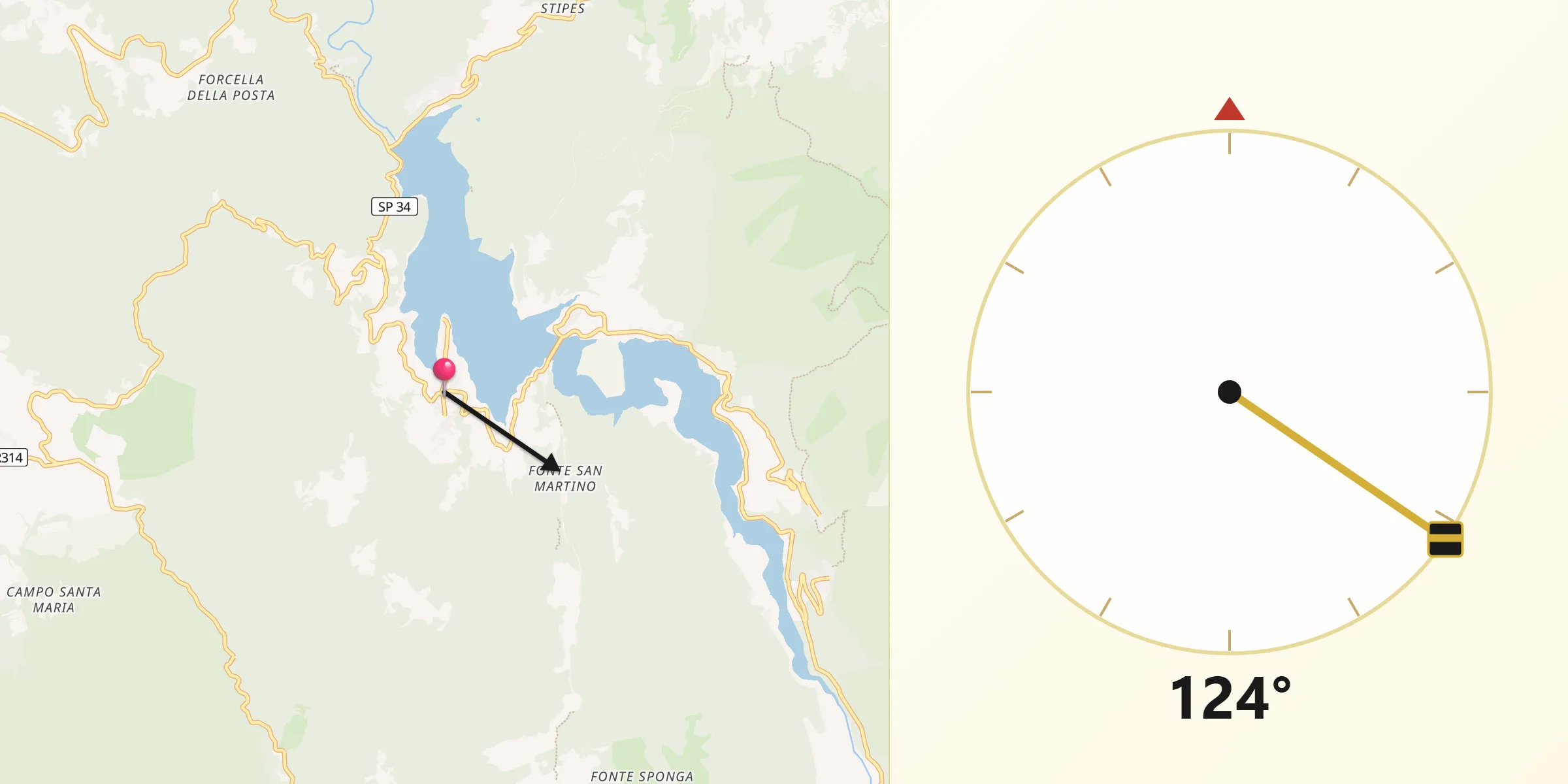 Direzione della Qibla da Colle di Tora