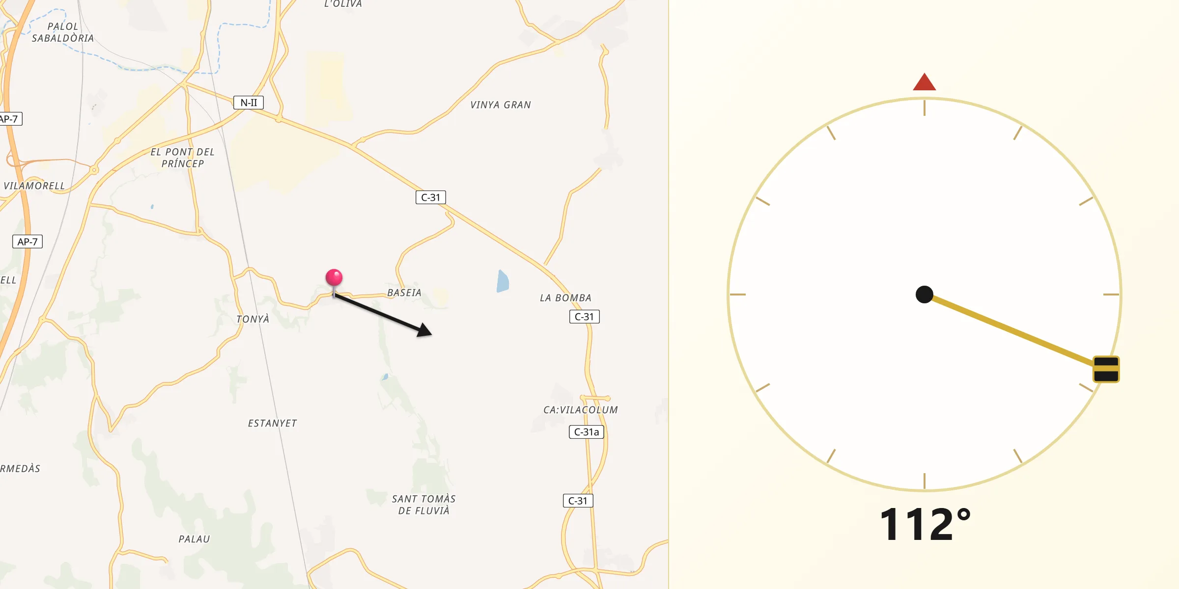 Dirección de la Qibla desde Siurana