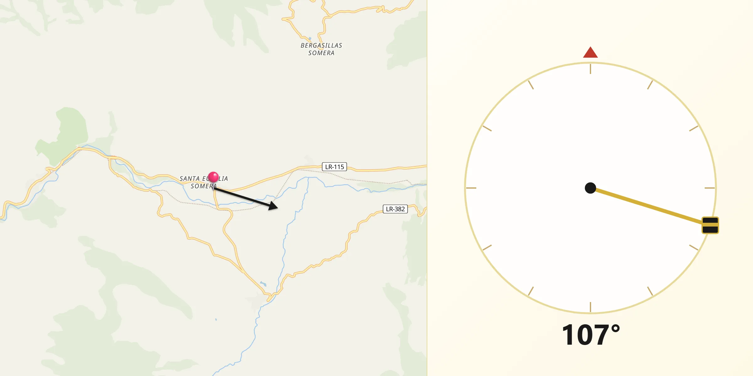 Dirección de la Qibla desde Santa Eulalia Bajera
