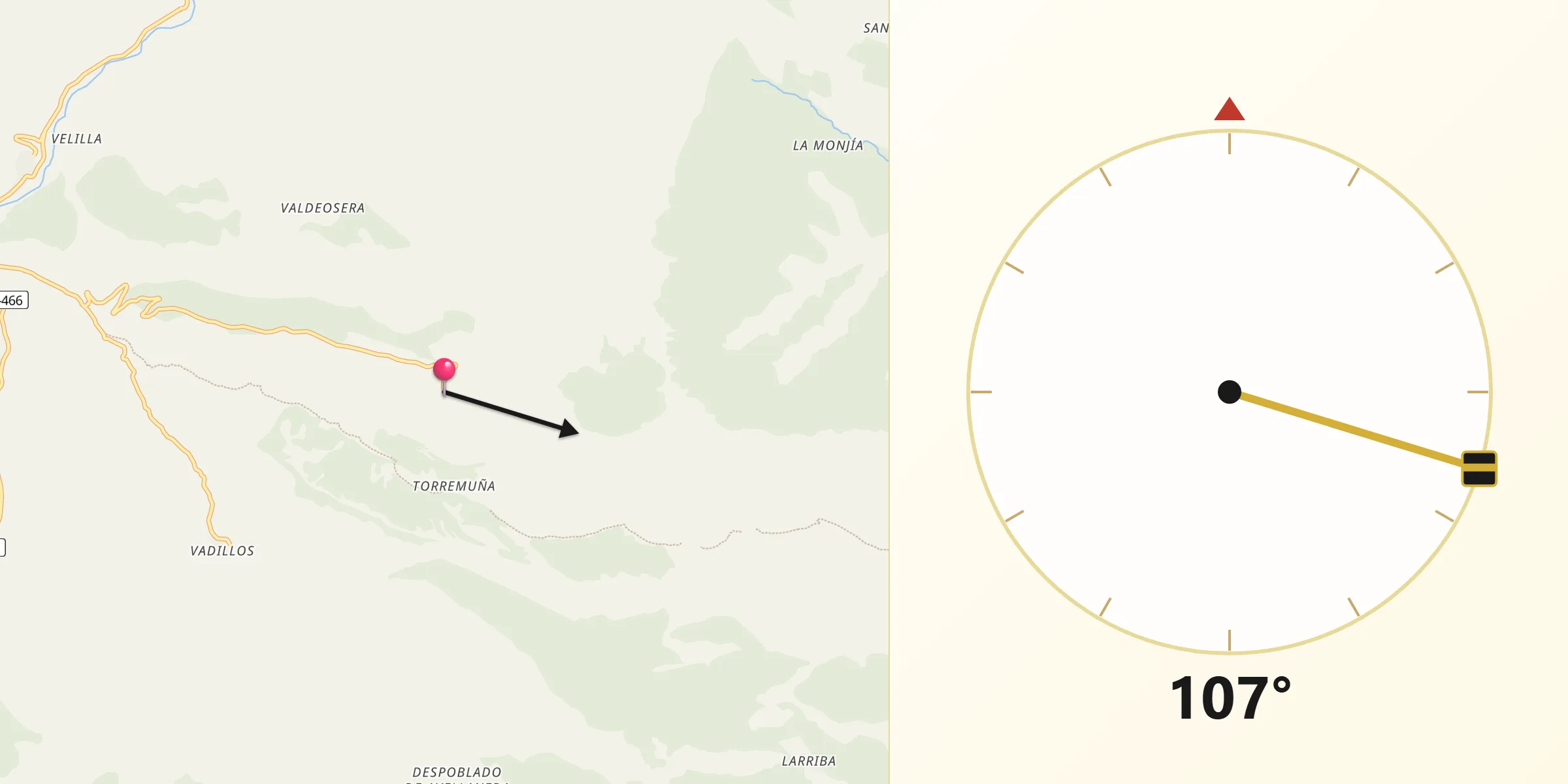 Dirección de la Qibla desde Hornillos de Cameros