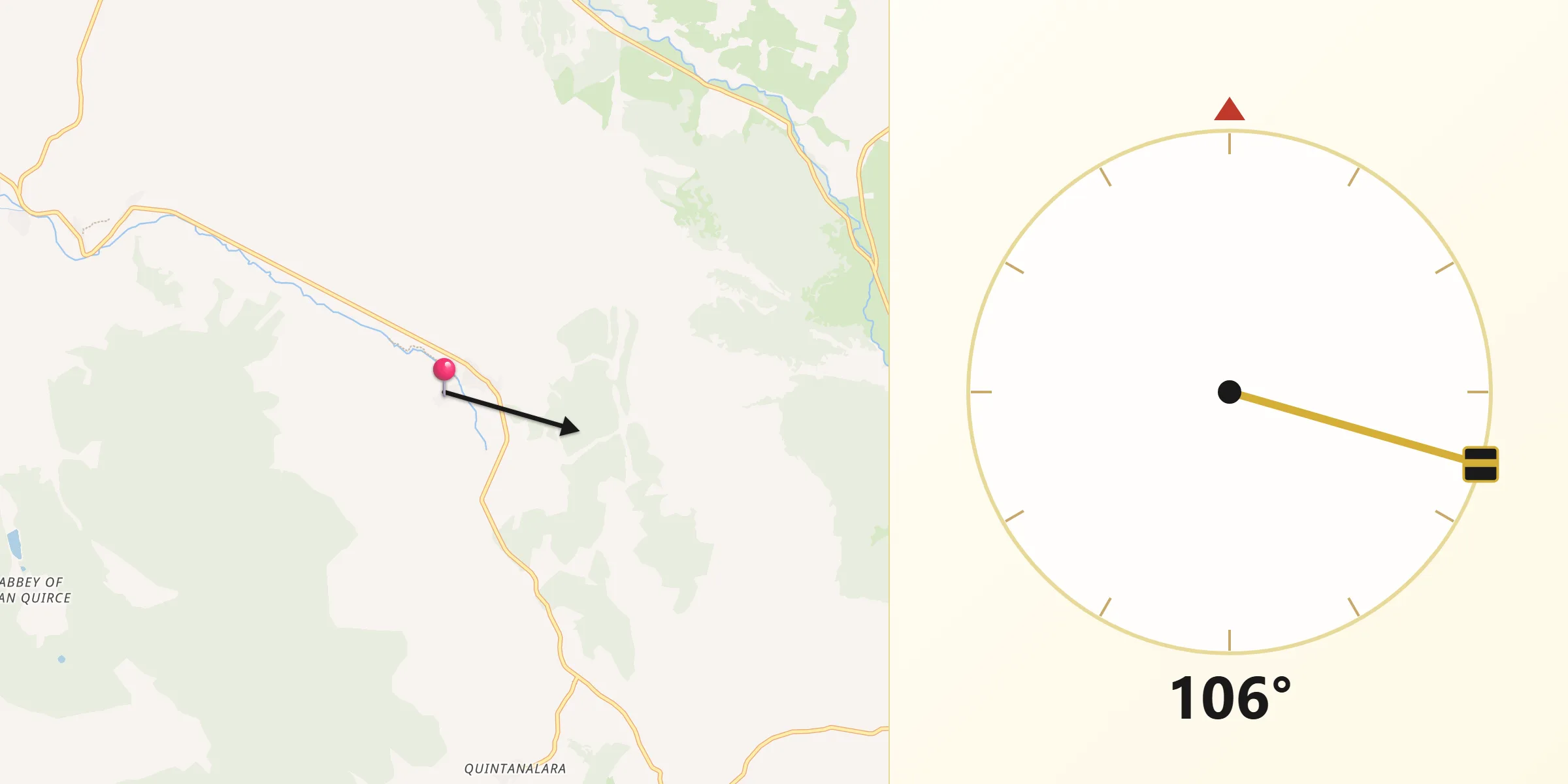 Dirección de la Qibla desde Revilla del Campo