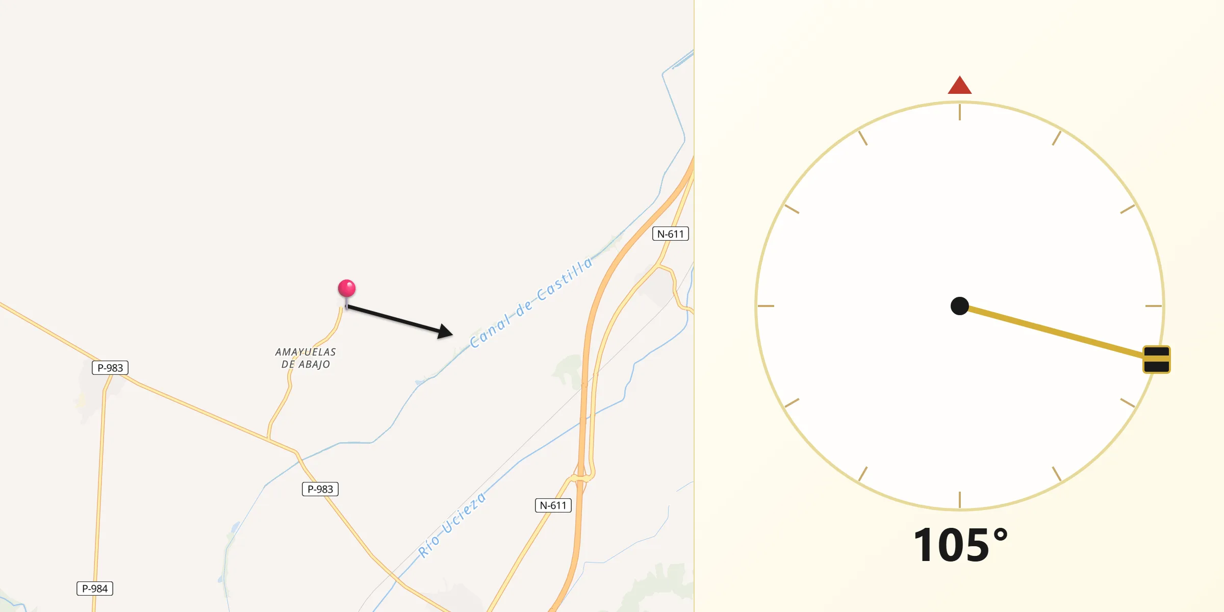 Dirección de la Qibla desde Amayuelas de Arriba