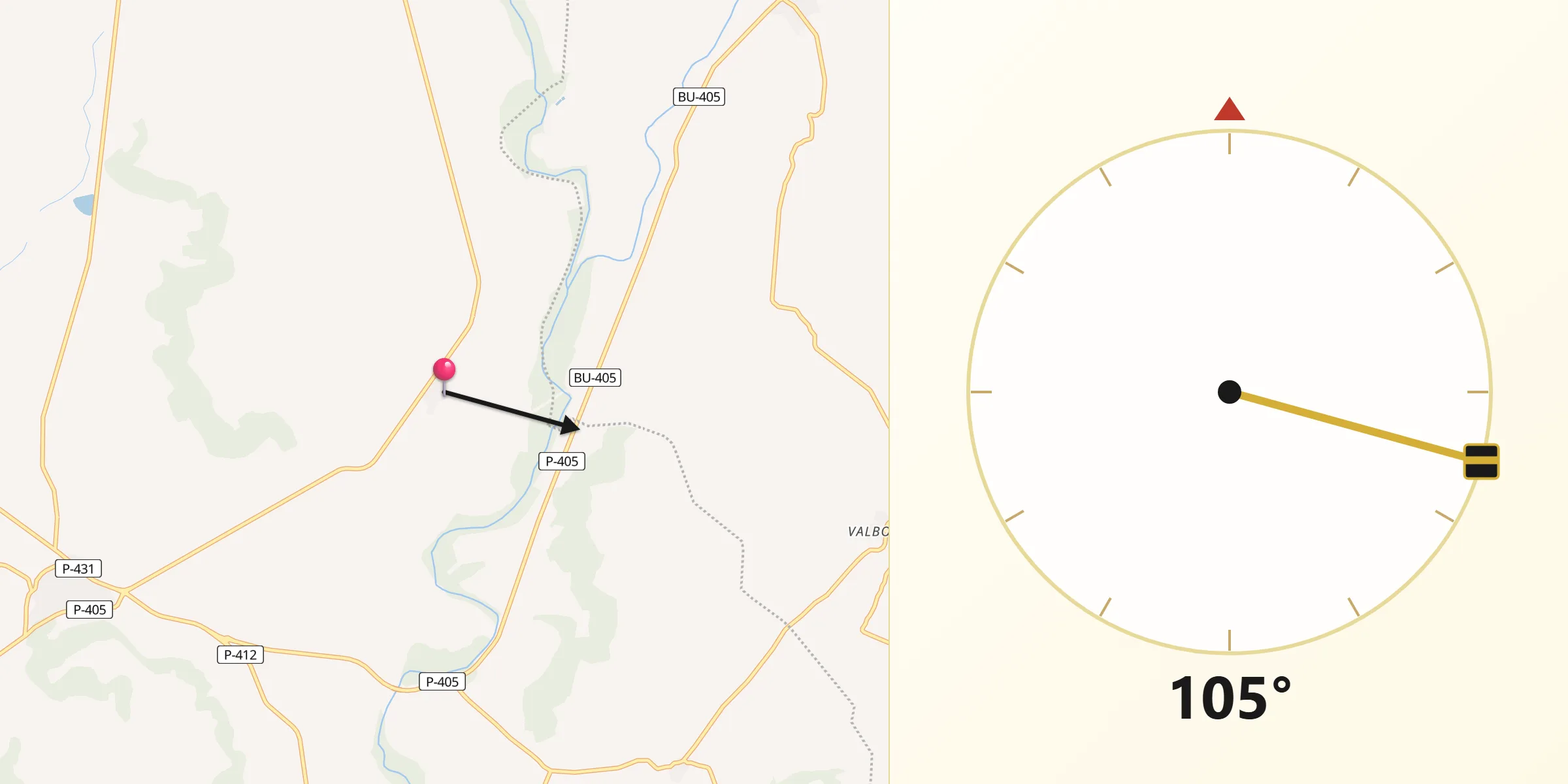 Dirección de la Qibla desde Villodre