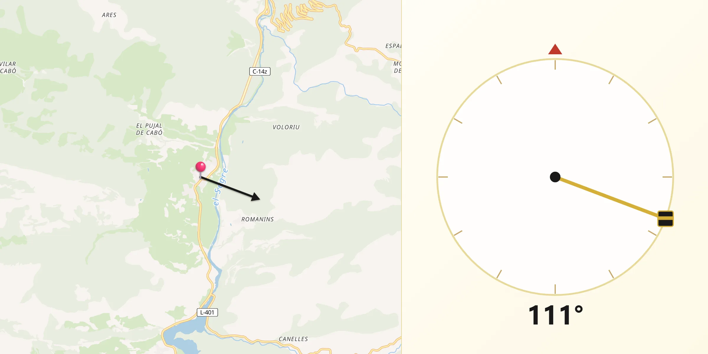 Dirección de la Qibla desde Organyà