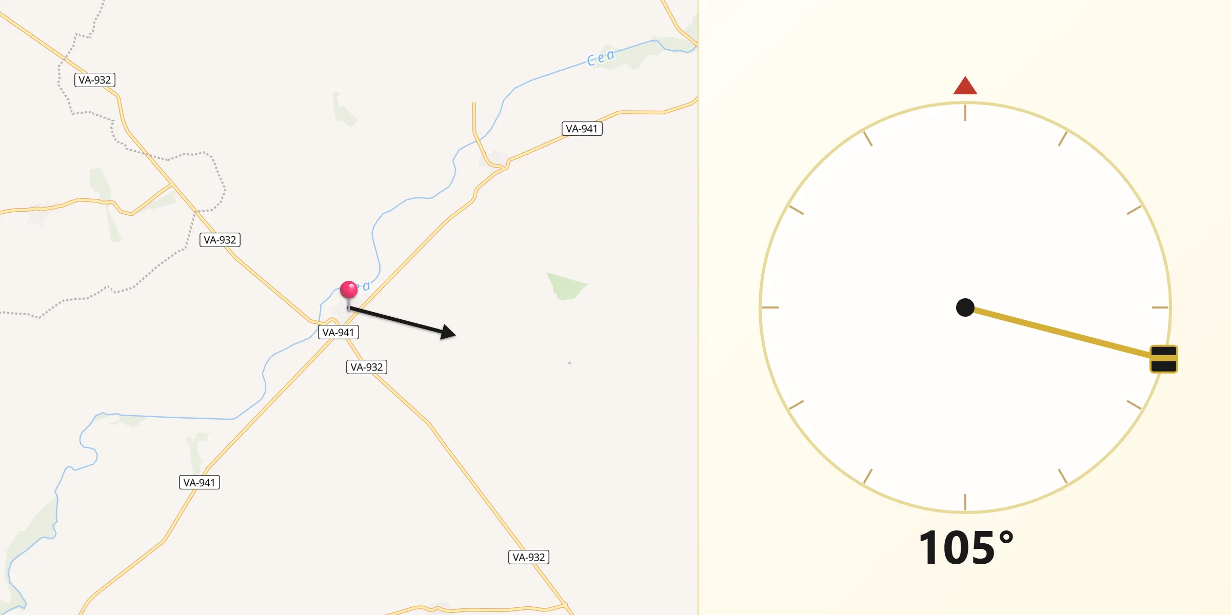Dirección de la Qibla desde Saelices de Mayorga