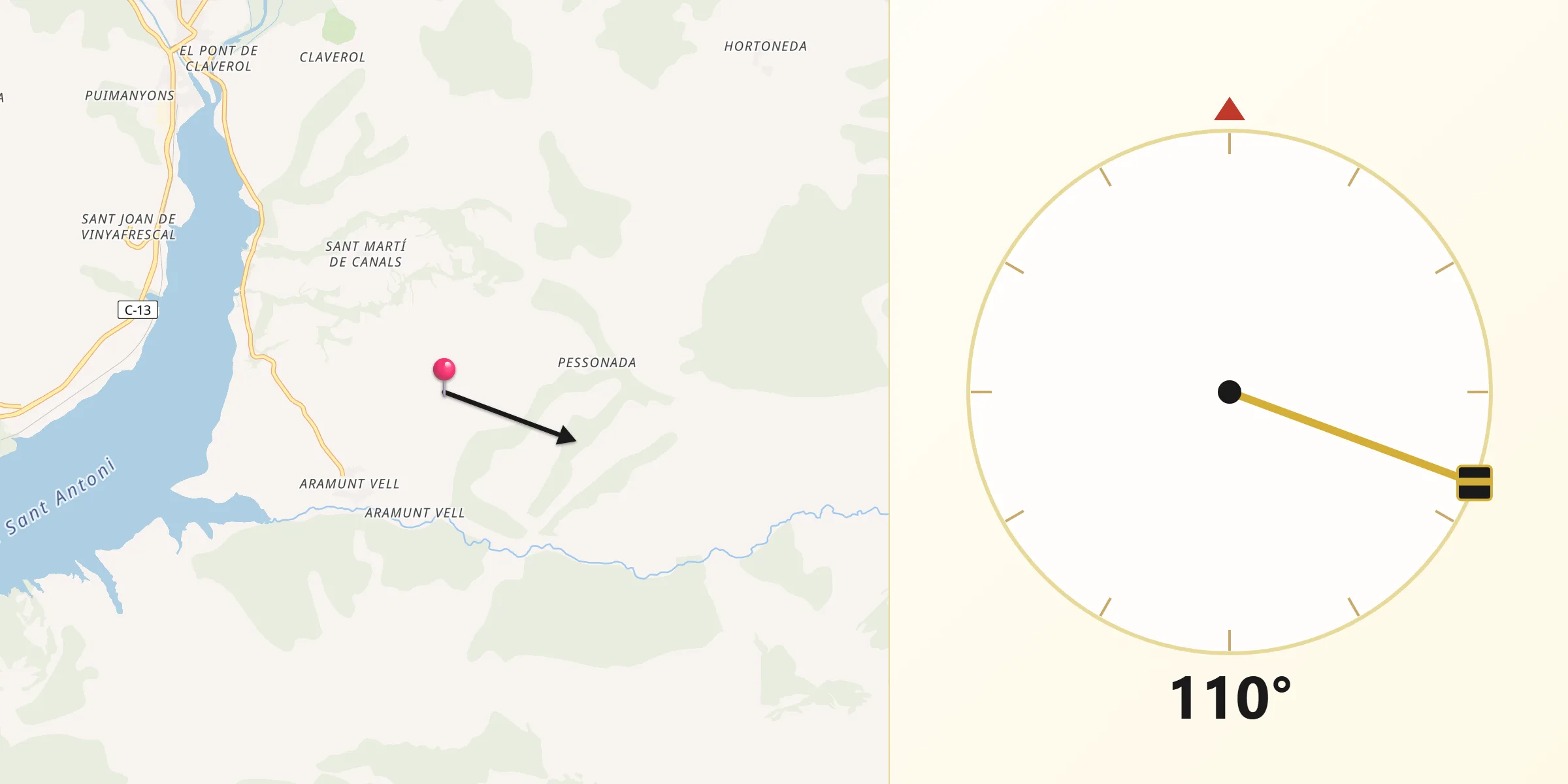 Dirección de la Qibla desde Conca de Dalt