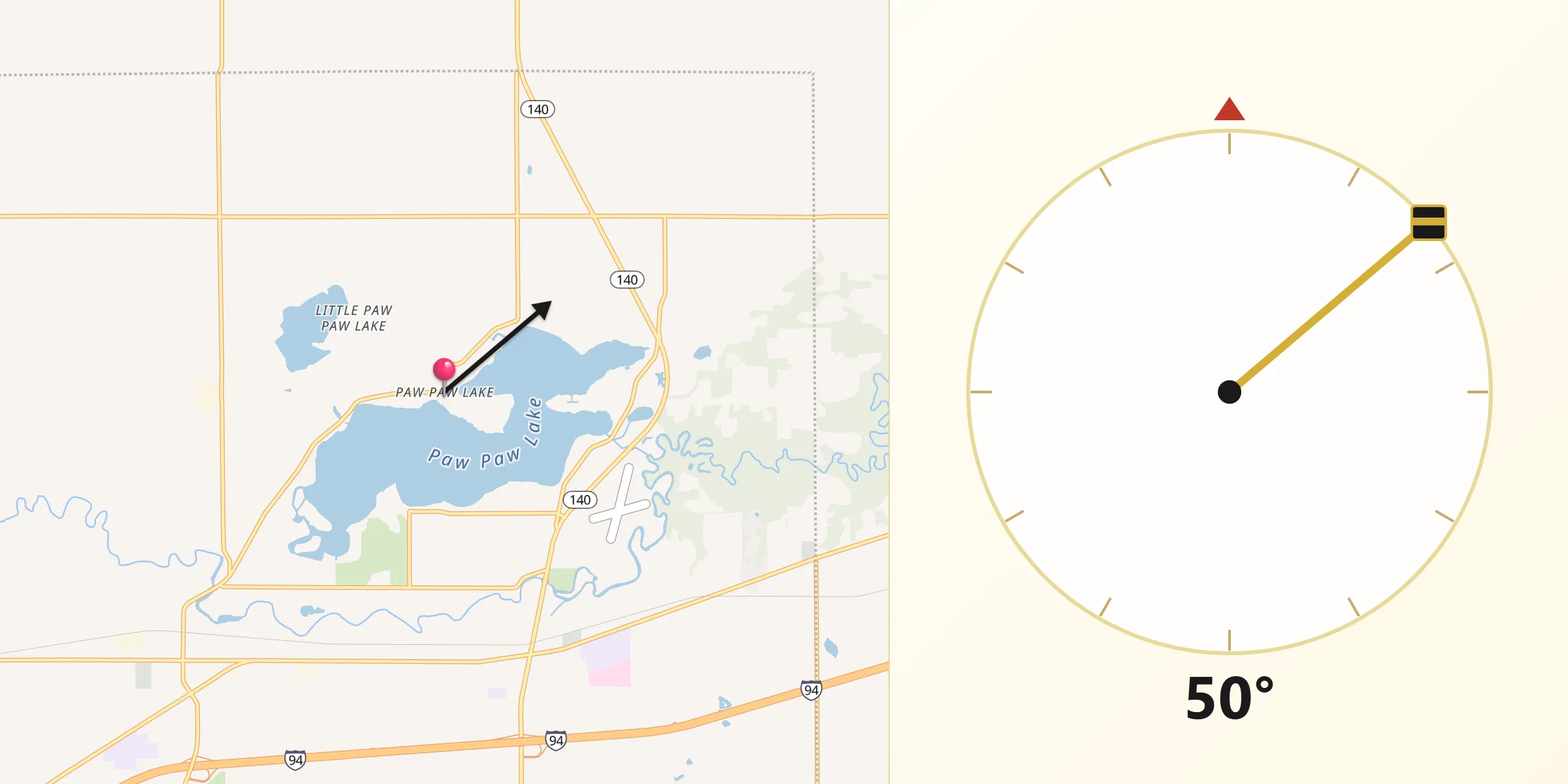 Qibla Direction from Paw Paw Lake