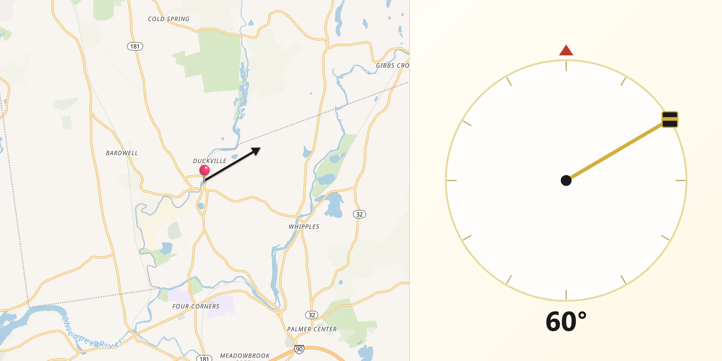Qibla Direction from Bondsville
