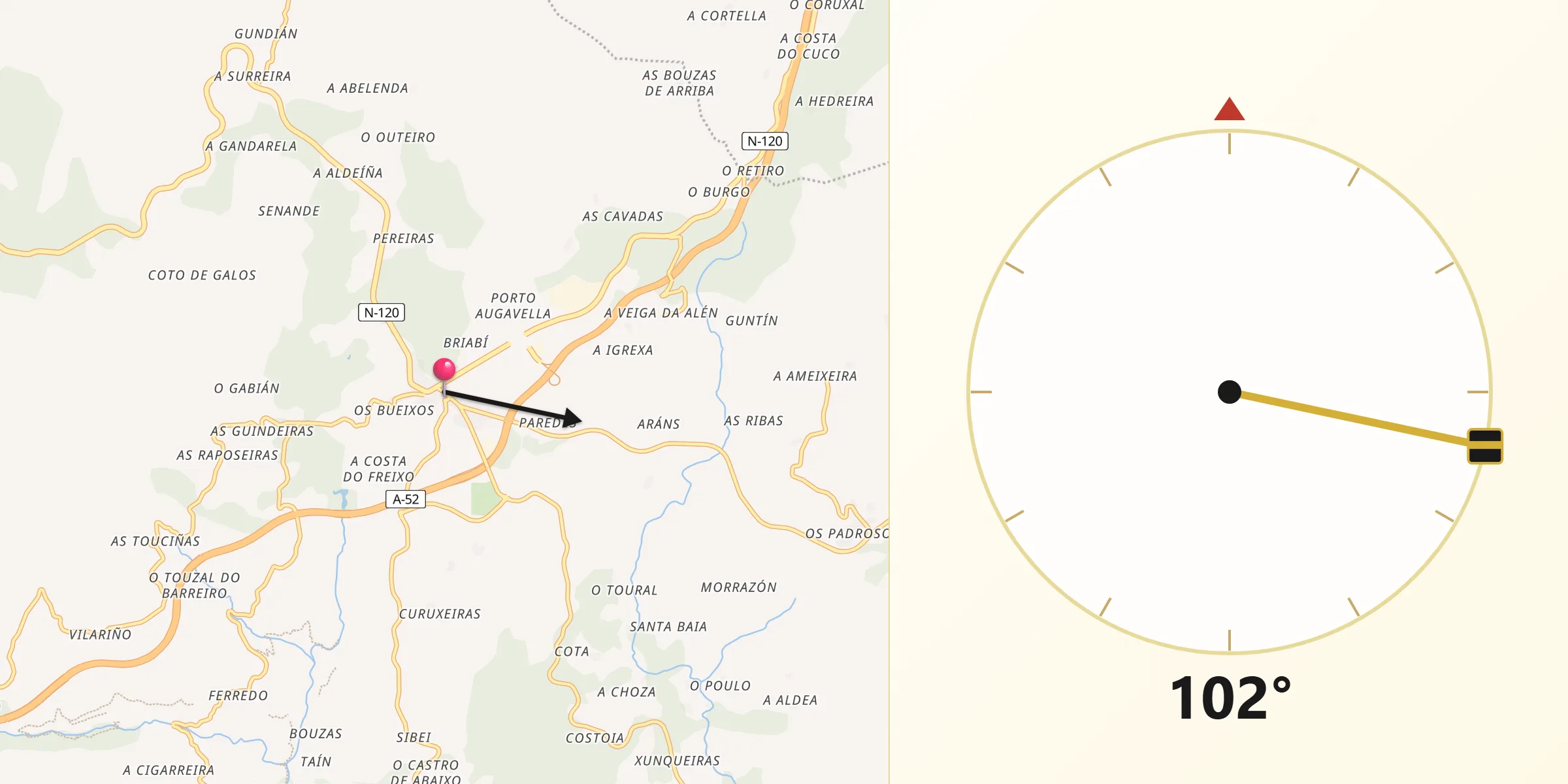 Dirección de la Qibla desde Cañiza A