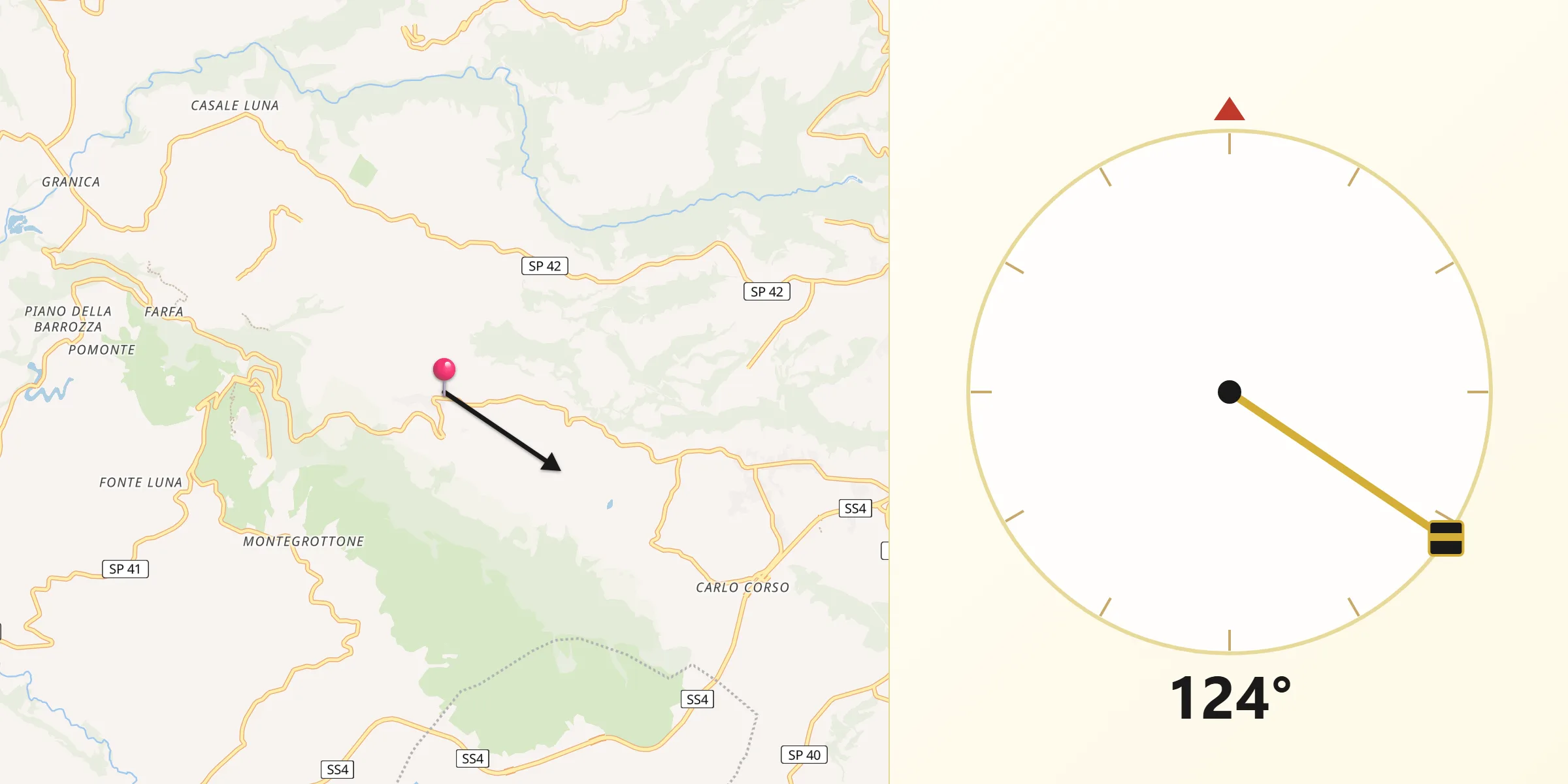 Direzione della Qibla da Toffia
