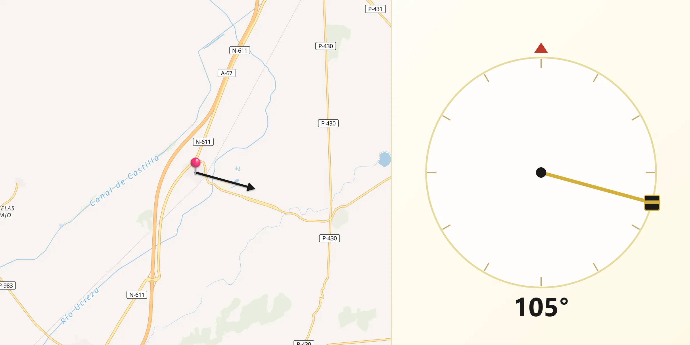 Dirección de la Qibla desde Piña de Campos