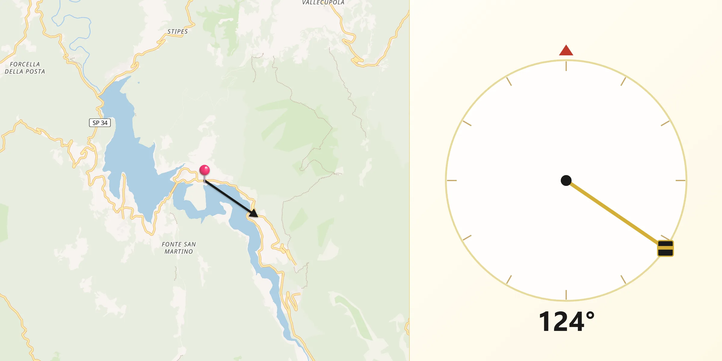 Direzione della Qibla da Castel di Tora
