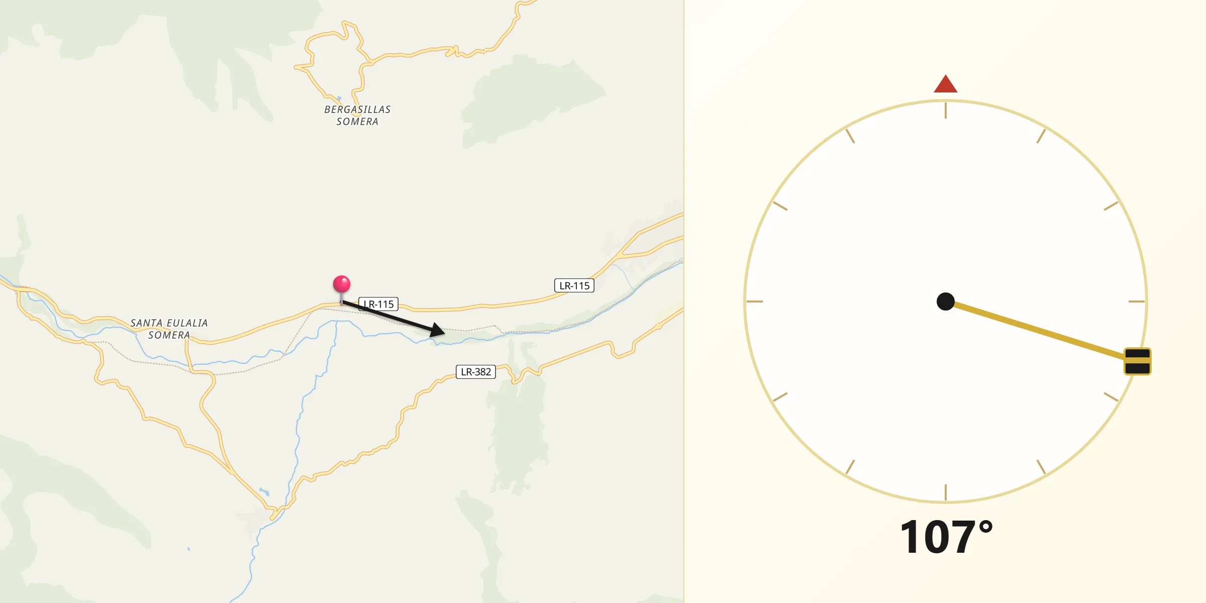 Dirección de la Qibla desde Herce