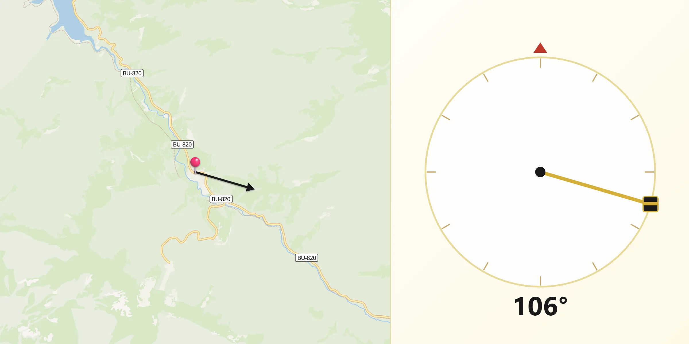 Dirección de la Qibla desde Pineda de la Sierra