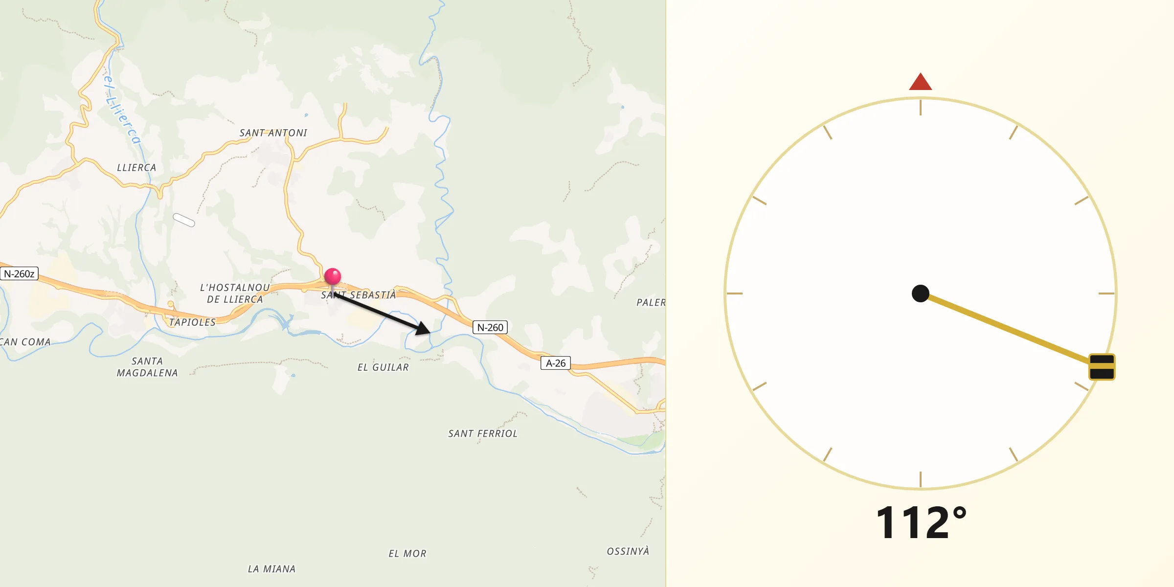 Dirección de la Qibla desde Argelaguer