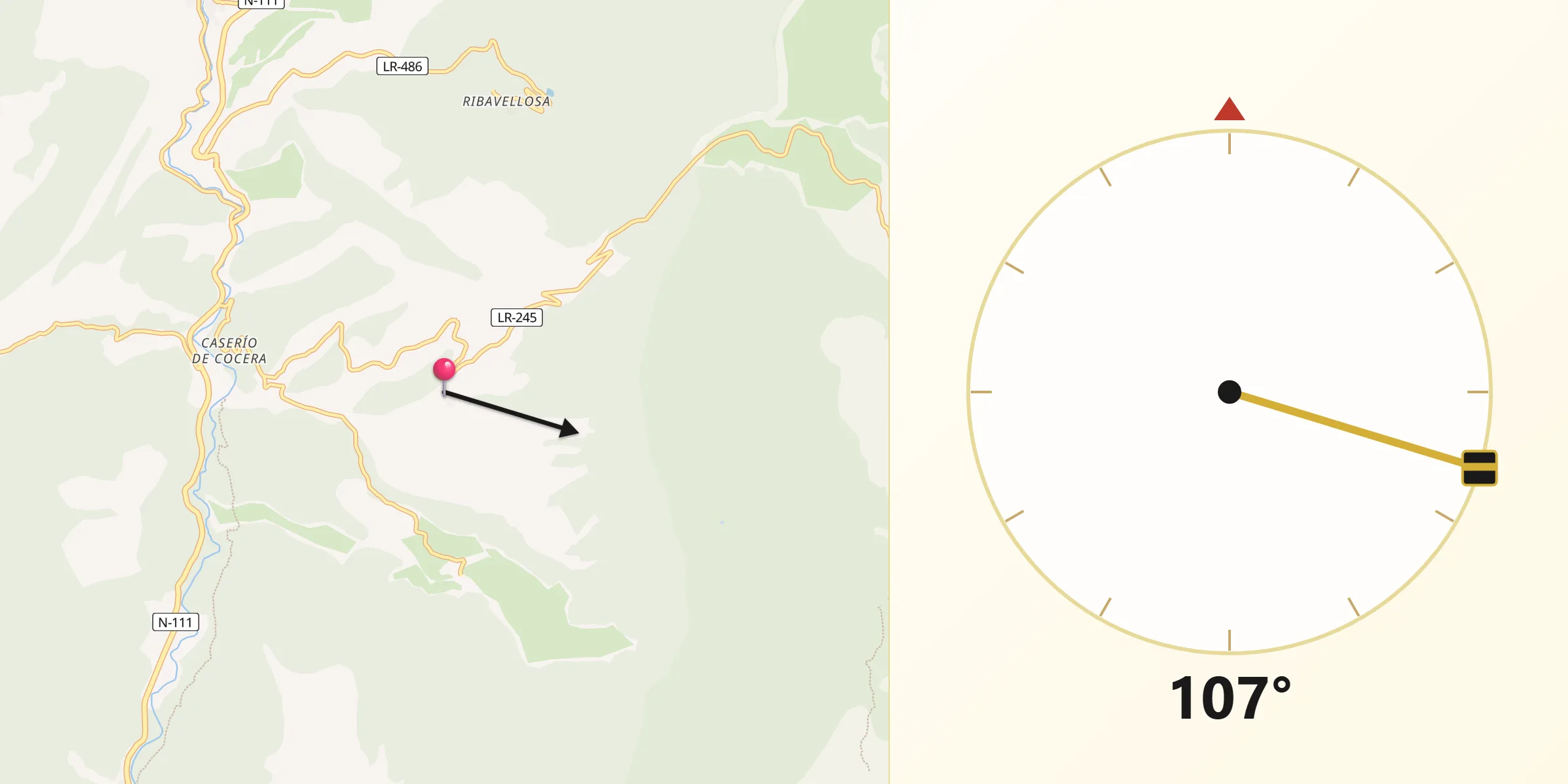 Dirección de la Qibla desde Almarza de Cameros