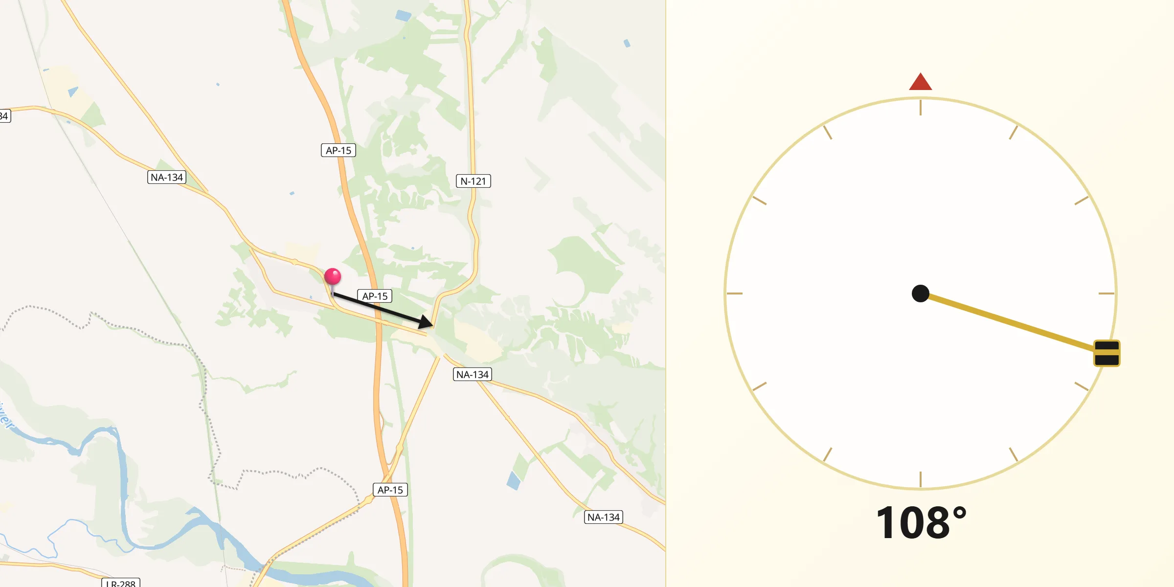 Dirección de la Qibla desde Cadreita