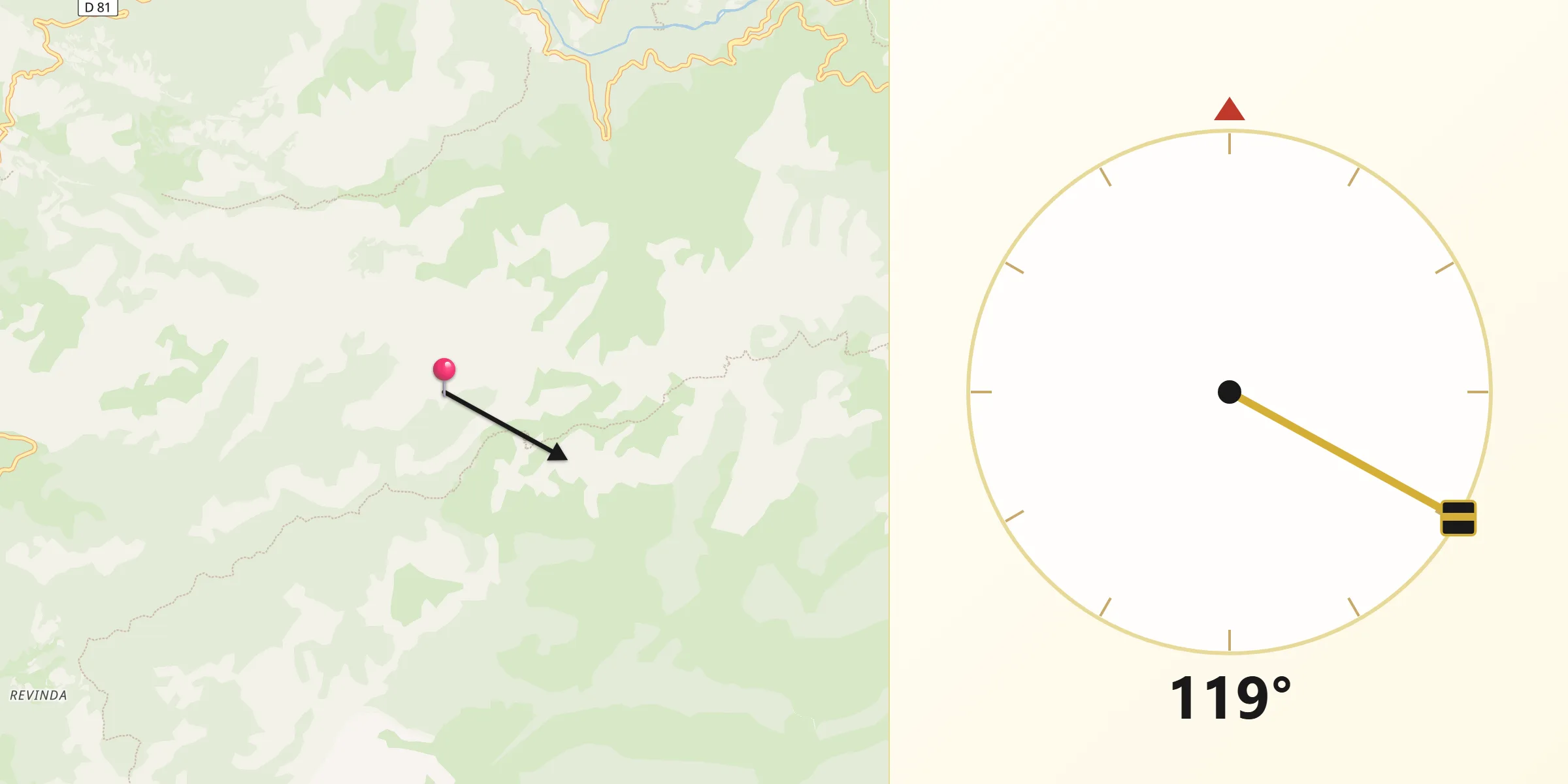 Direction vers la Qibla depuis Letia