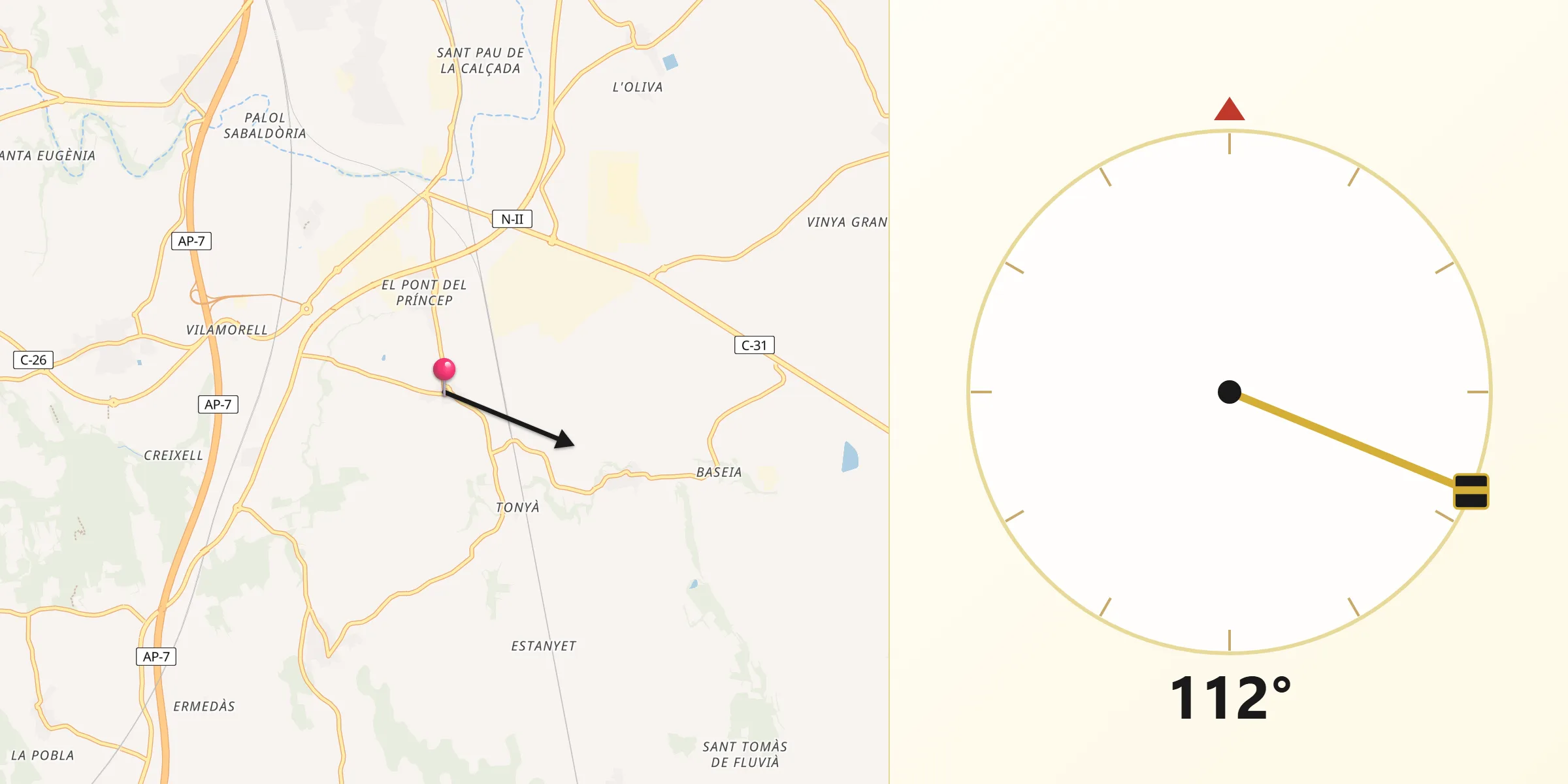 Dirección de la Qibla desde Vilamalla