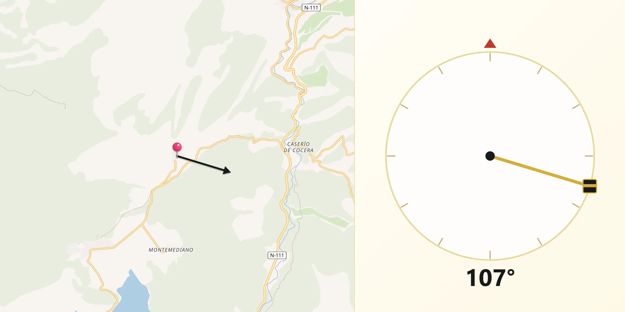 Dirección de la Qibla desde Nieva de Cameros