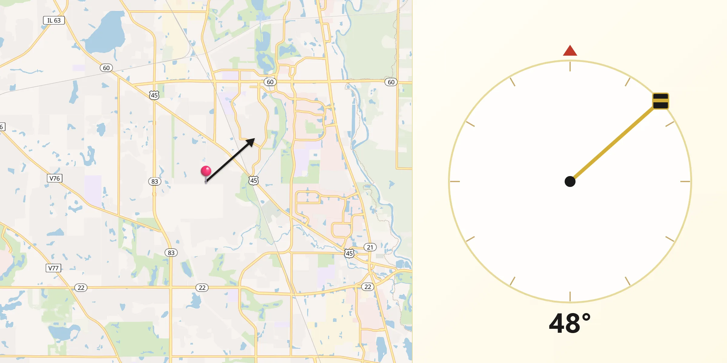 Qibla Direction from Vernon Hills