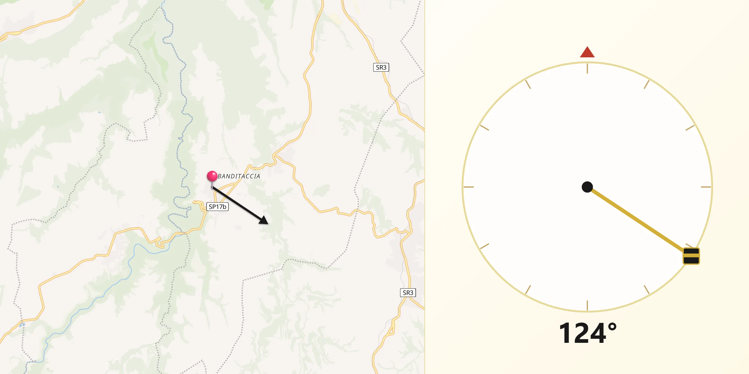 Direzione della Qibla da Calcata Nuova