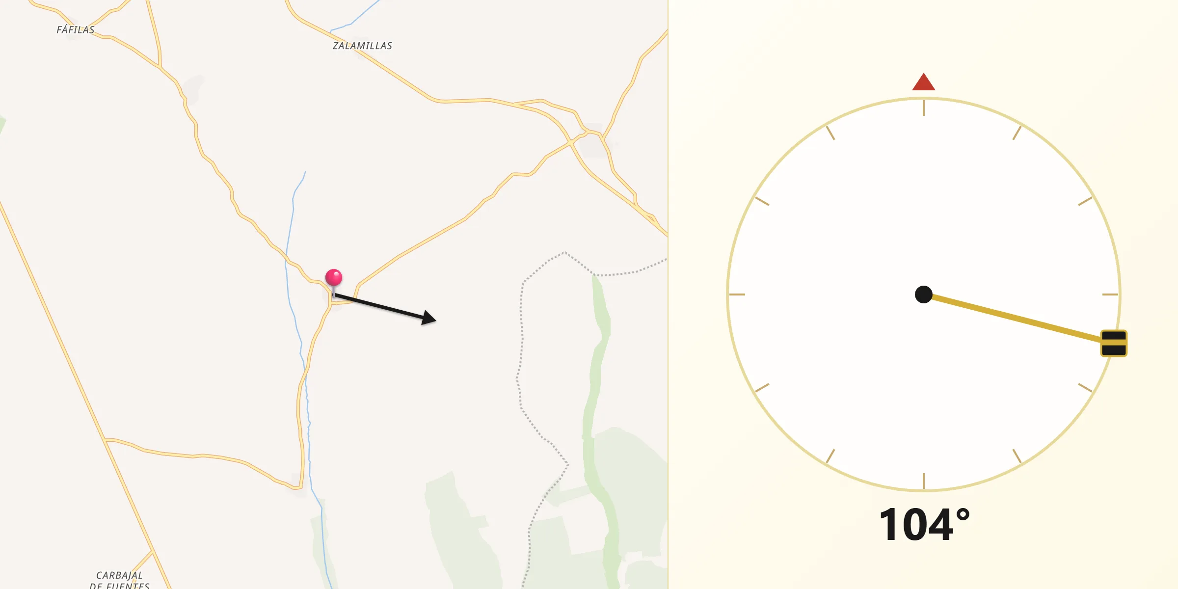 Dirección de la Qibla desde Castilfalé