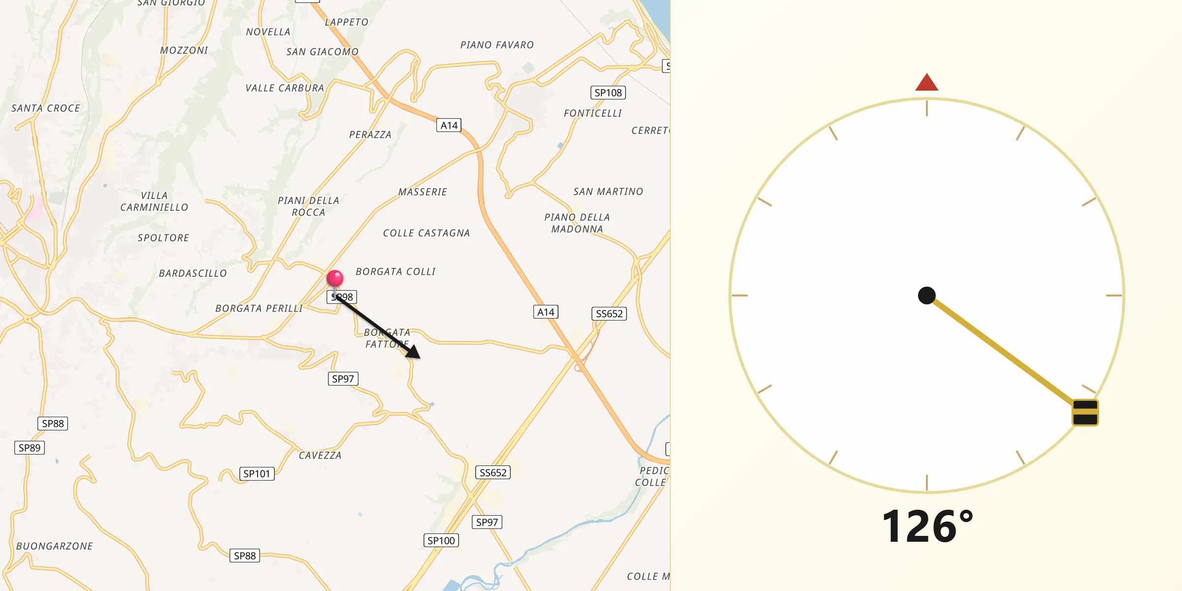 Direzione della Qibla da Santa Maria Imbaro