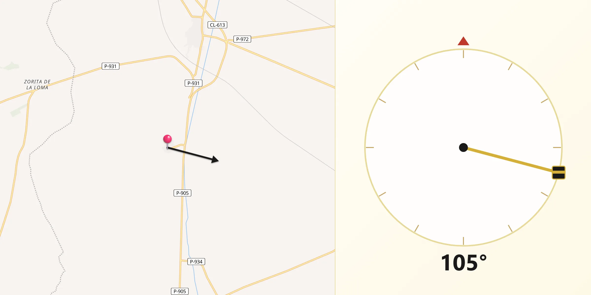 Dirección de la Qibla desde Villacidaler