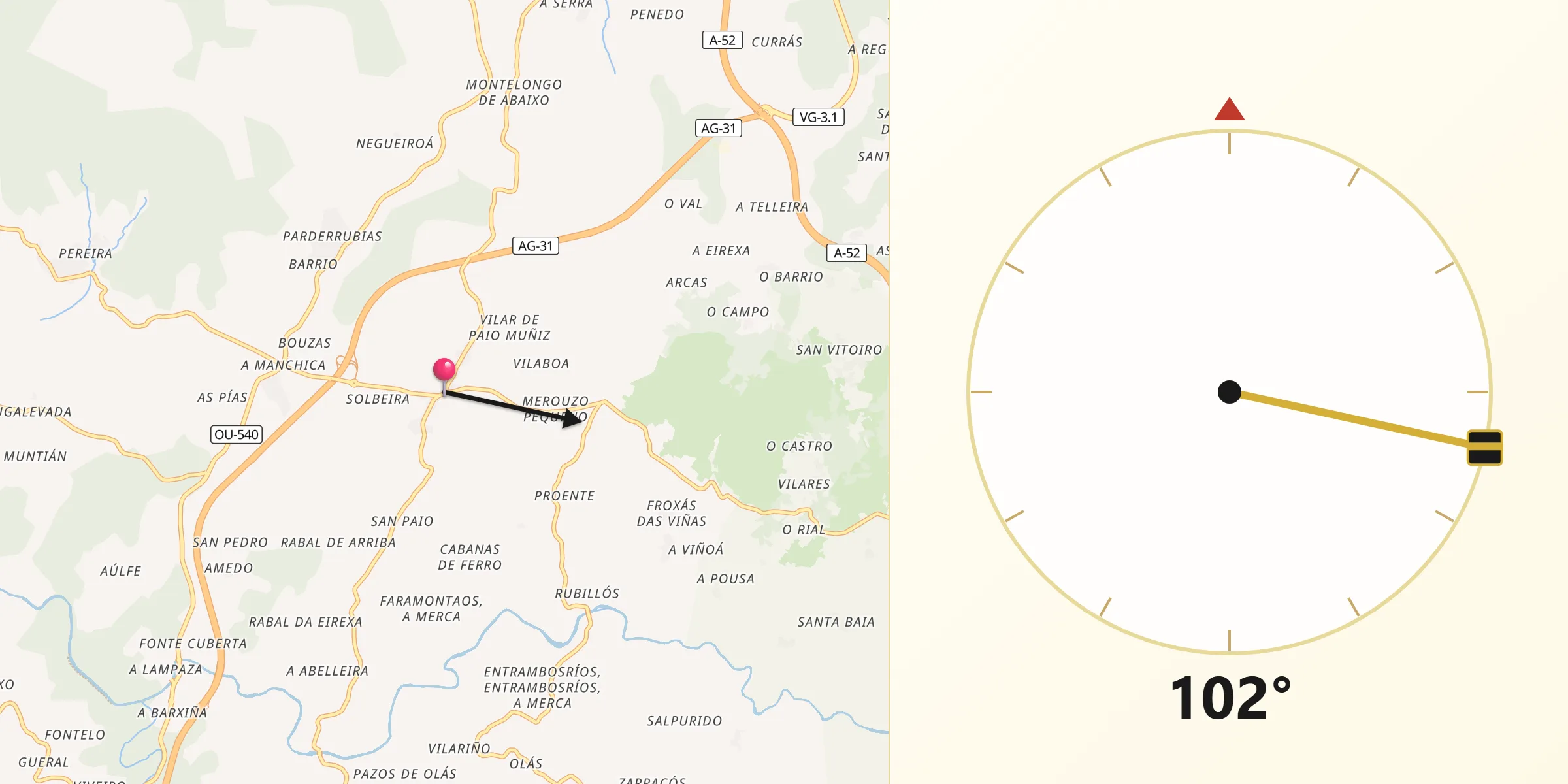 Dirección de la Qibla desde Merca A