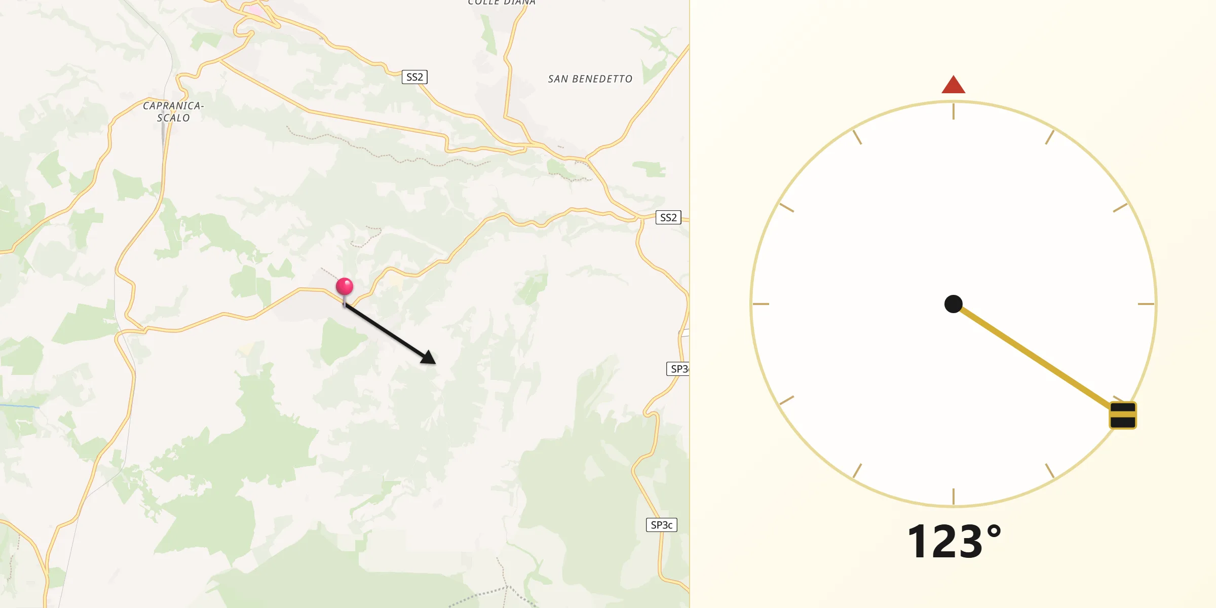 Direzione della Qibla da Bassano Romano