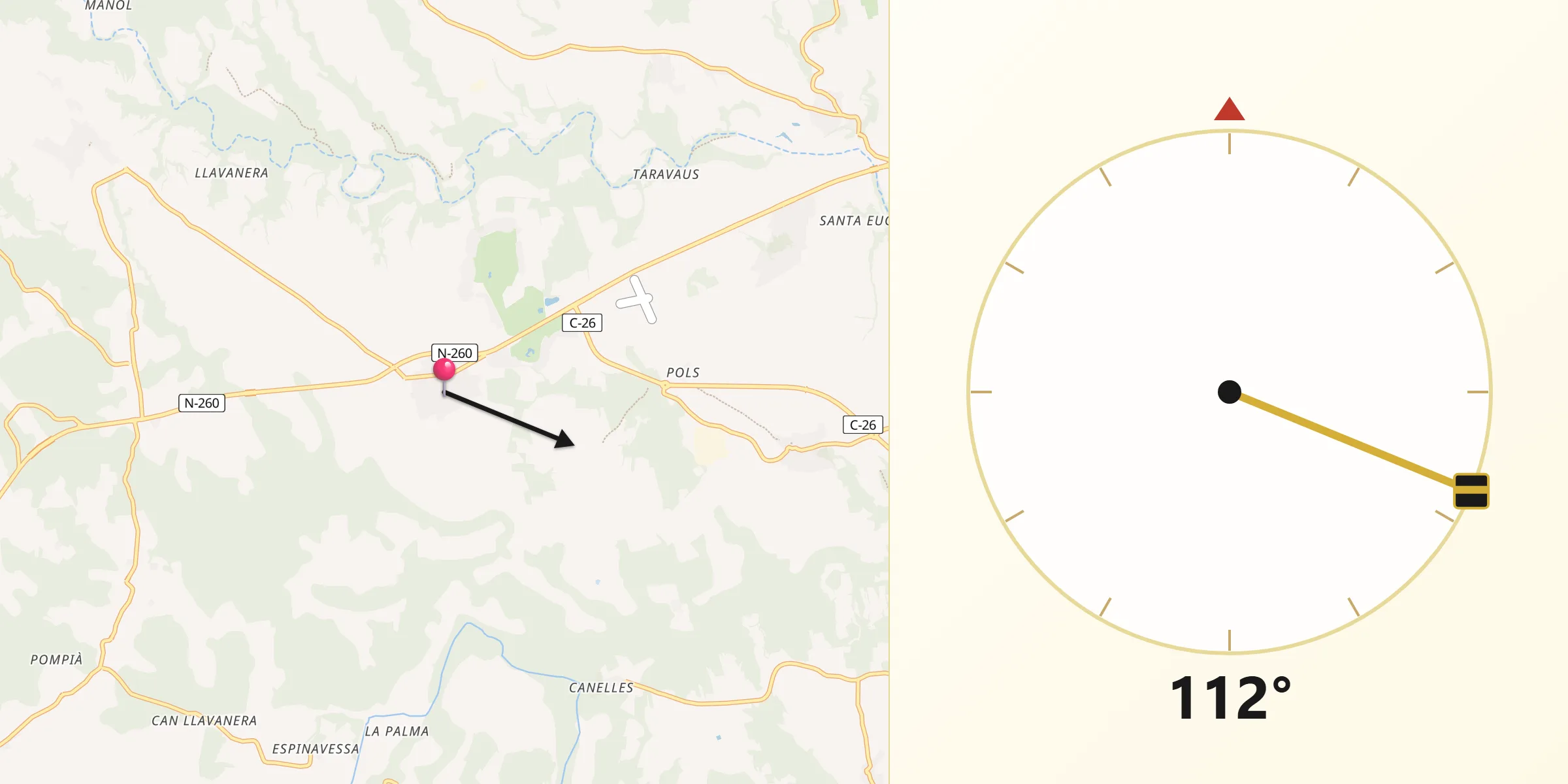 Dirección de la Qibla desde Navata