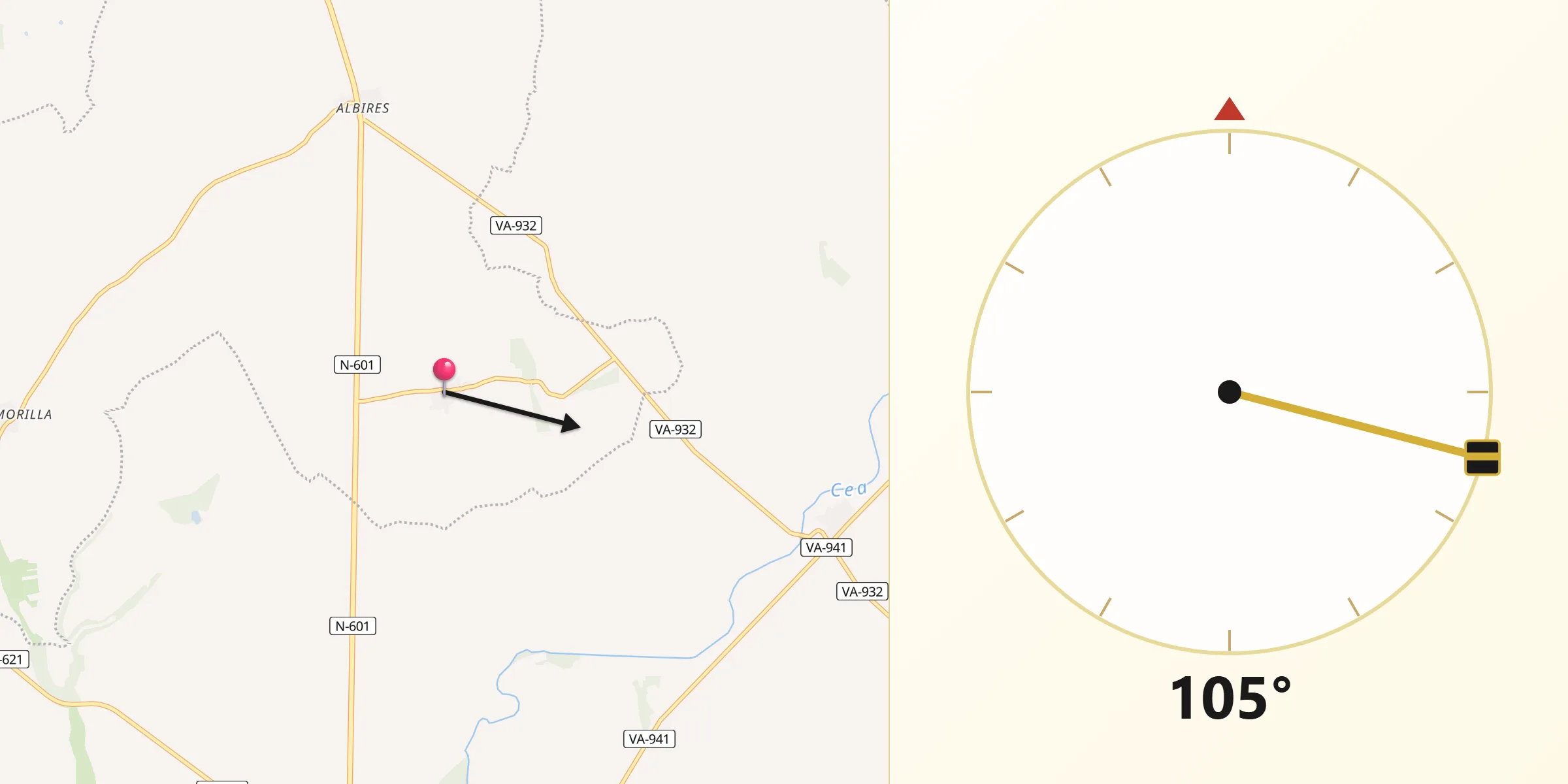 Dirección de la Qibla desde Izagre