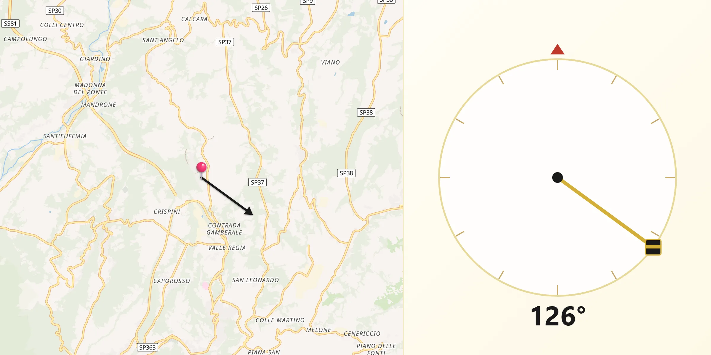 Direzione della Qibla da San Martino sulla Marrucina