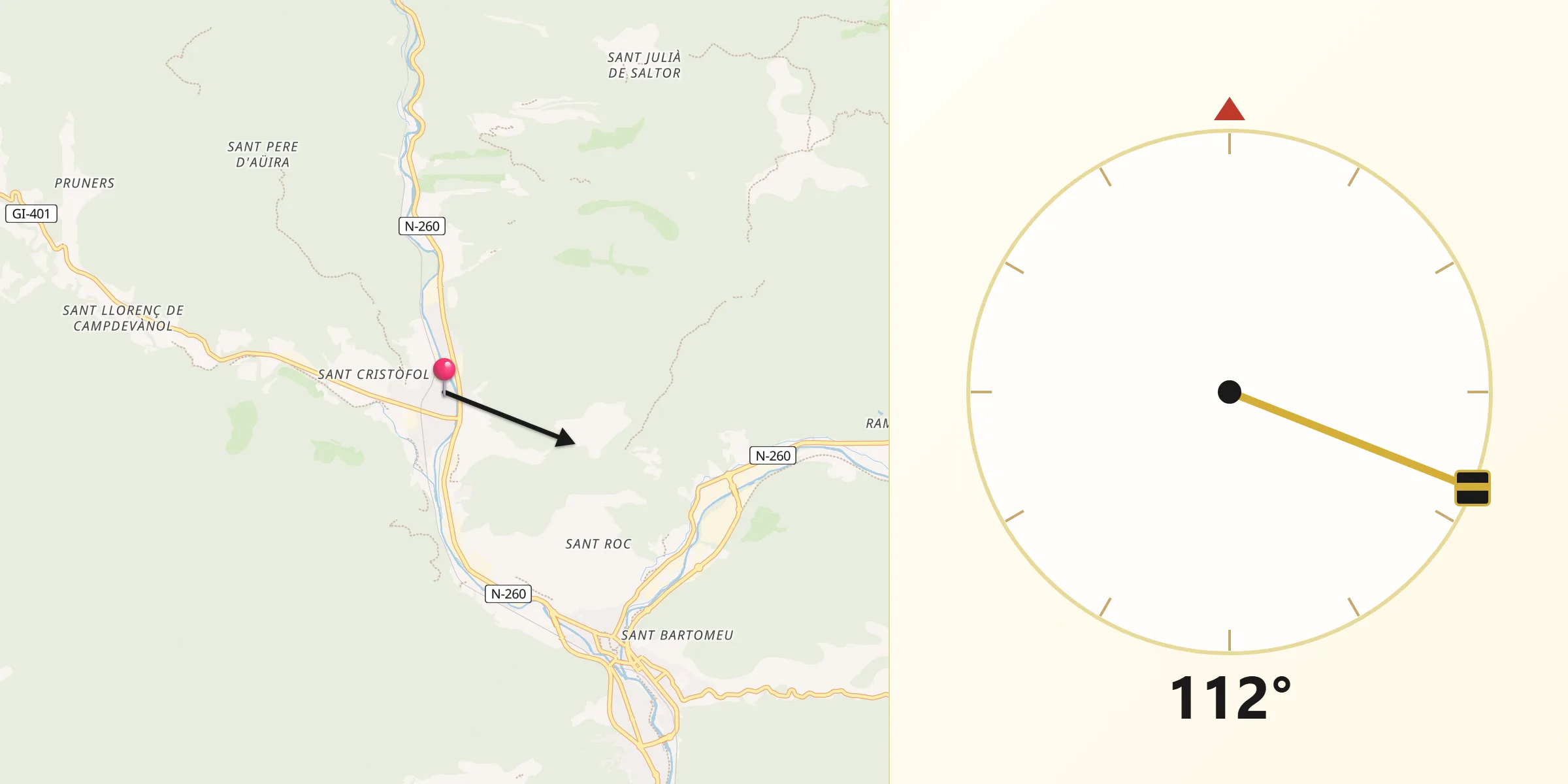 Dirección de la Qibla desde Campdevànol