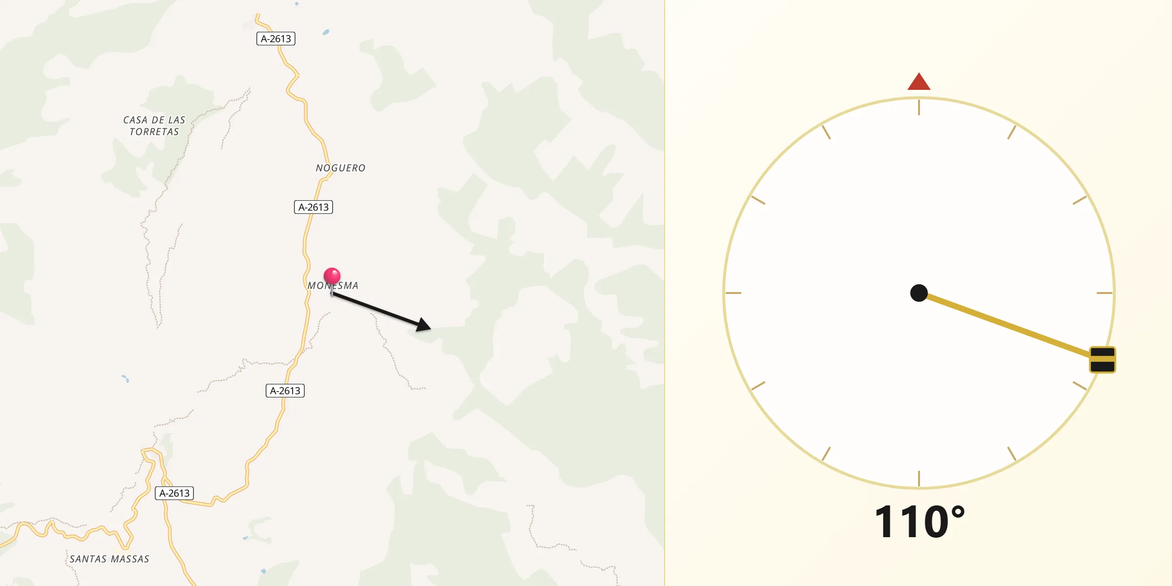 Dirección de la Qibla desde Monesma y Cajigar