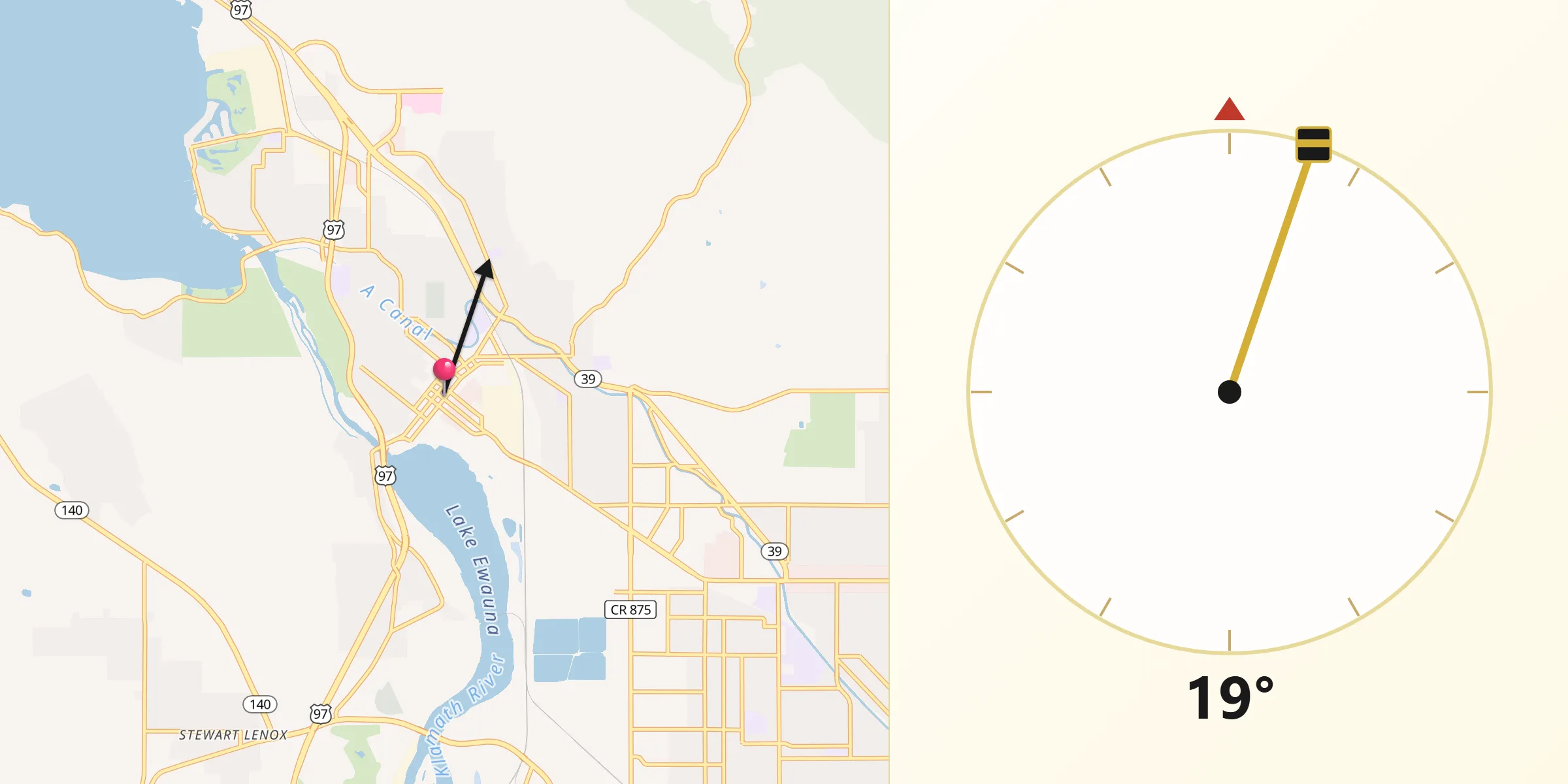 Qibla Direction from Klamath Falls