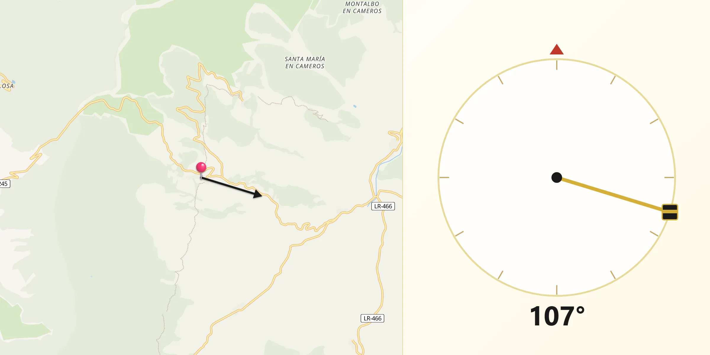 Dirección de la Qibla desde Muro en Cameros