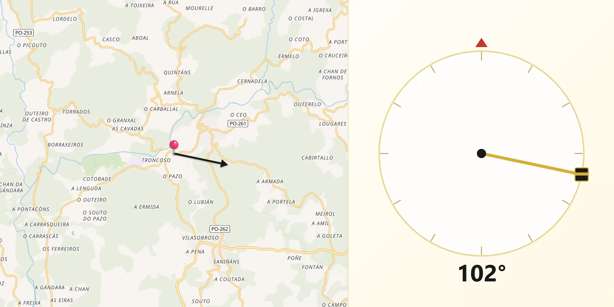 Dirección de la Qibla desde Mondariz-Balneario
