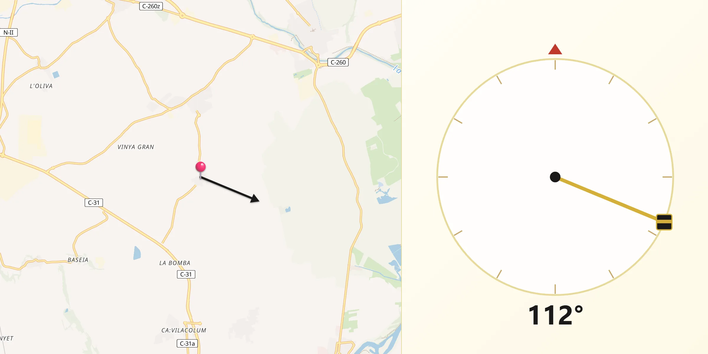 Dirección de la Qibla desde Riumors