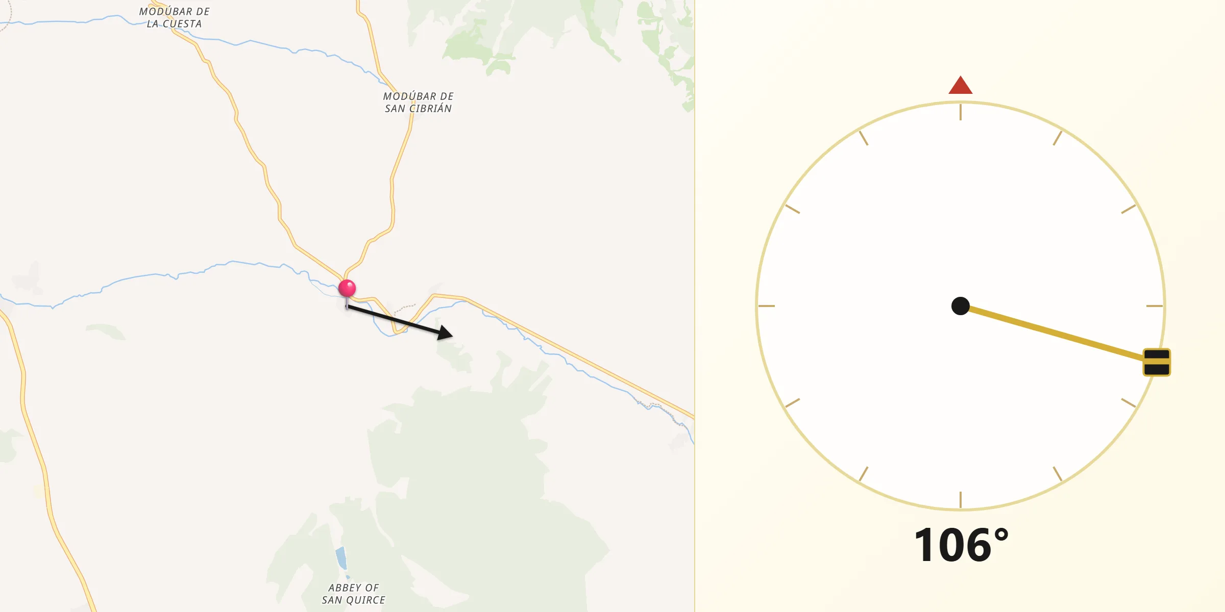 Dirección de la Qibla desde Ausines Los