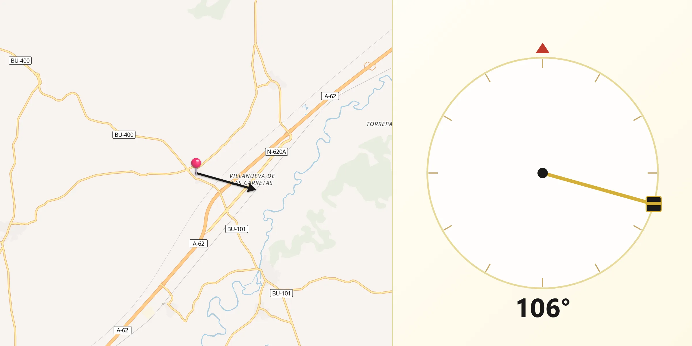 Dirección de la Qibla desde Villaquirán de los Infantes