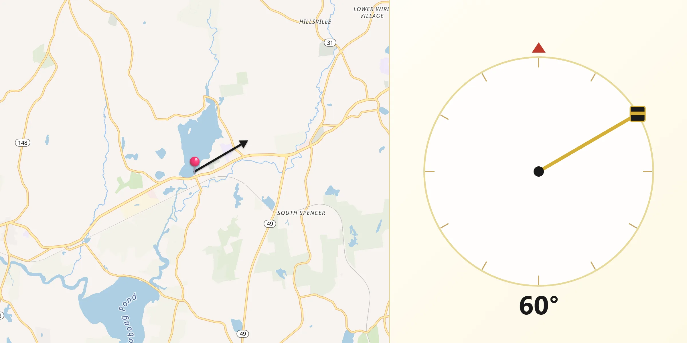 Qibla Direction from East Brookfield