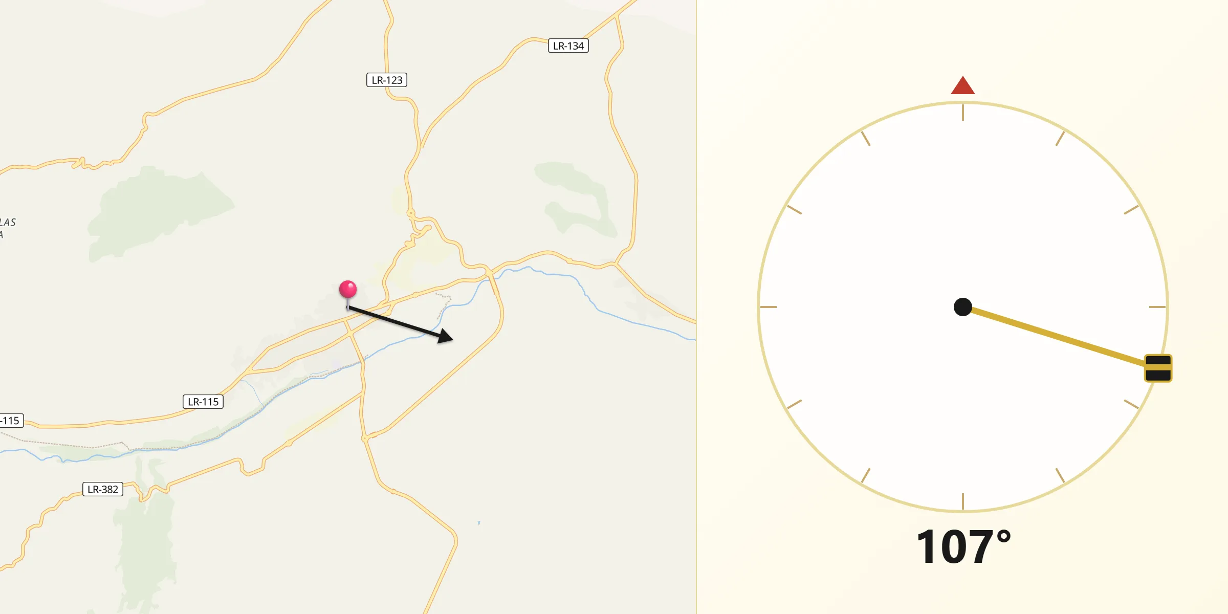 Dirección de la Qibla desde Arnedo