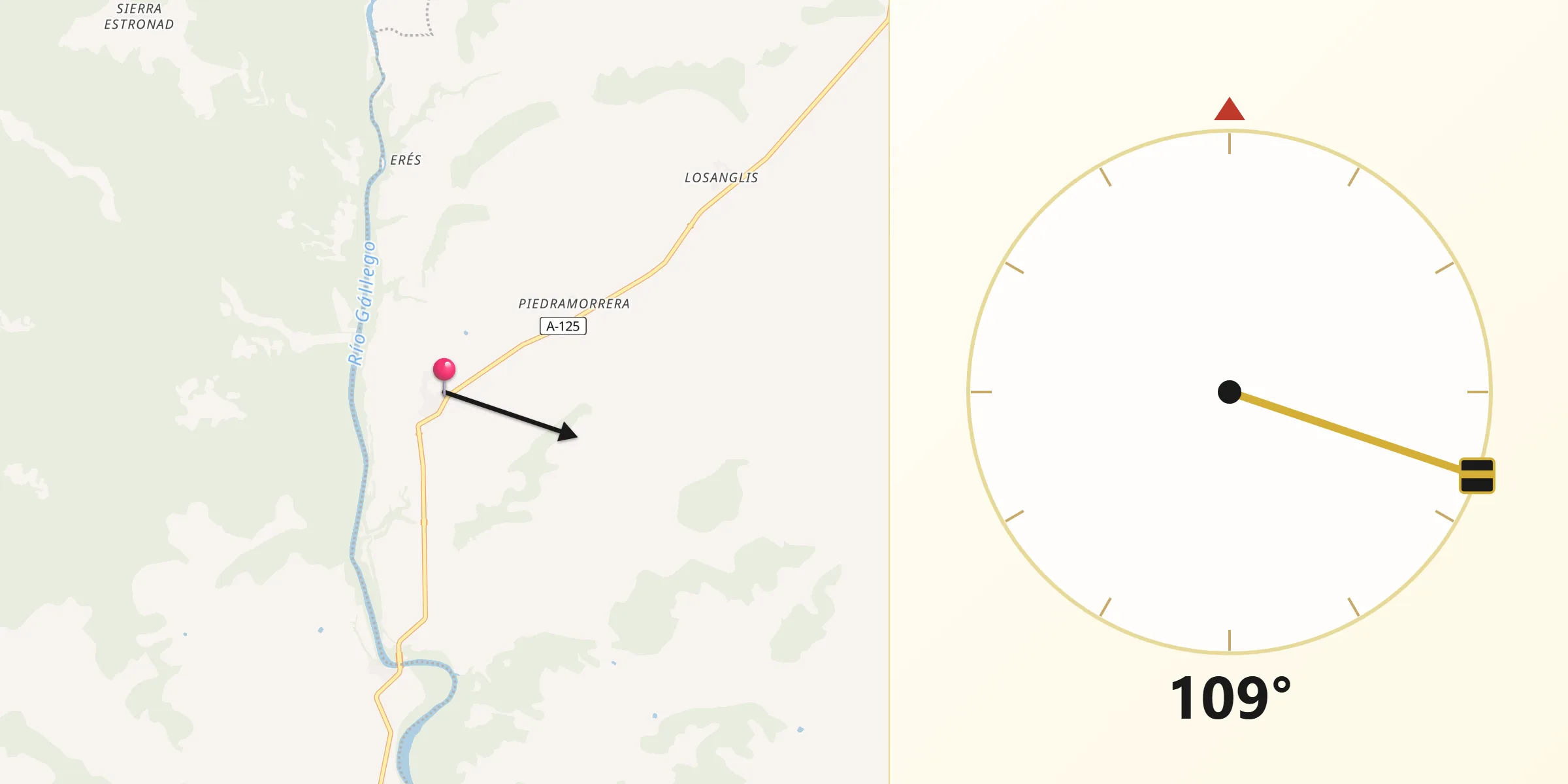 Dirección de la Qibla desde Biscarrués